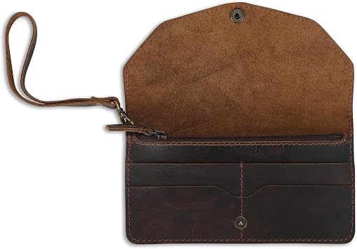 Leather Money Bag Wallet for Women Reusable Budget Organizer Retro Clutch Wallet Vintage Cash Envelope Continental Wallet Travel Currency Organizer Handmade Long Utility Pouch Brown