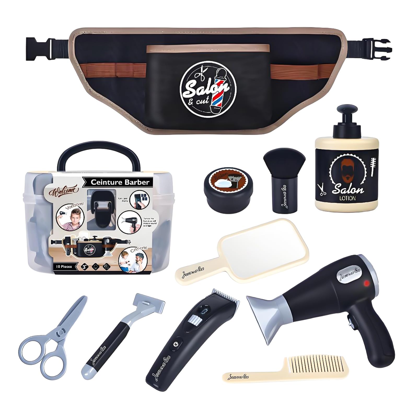 Hairdresser Role Play for Kids,Barber Set including Storage Box, 10 PCS Pretend Play Hairdressing Kit