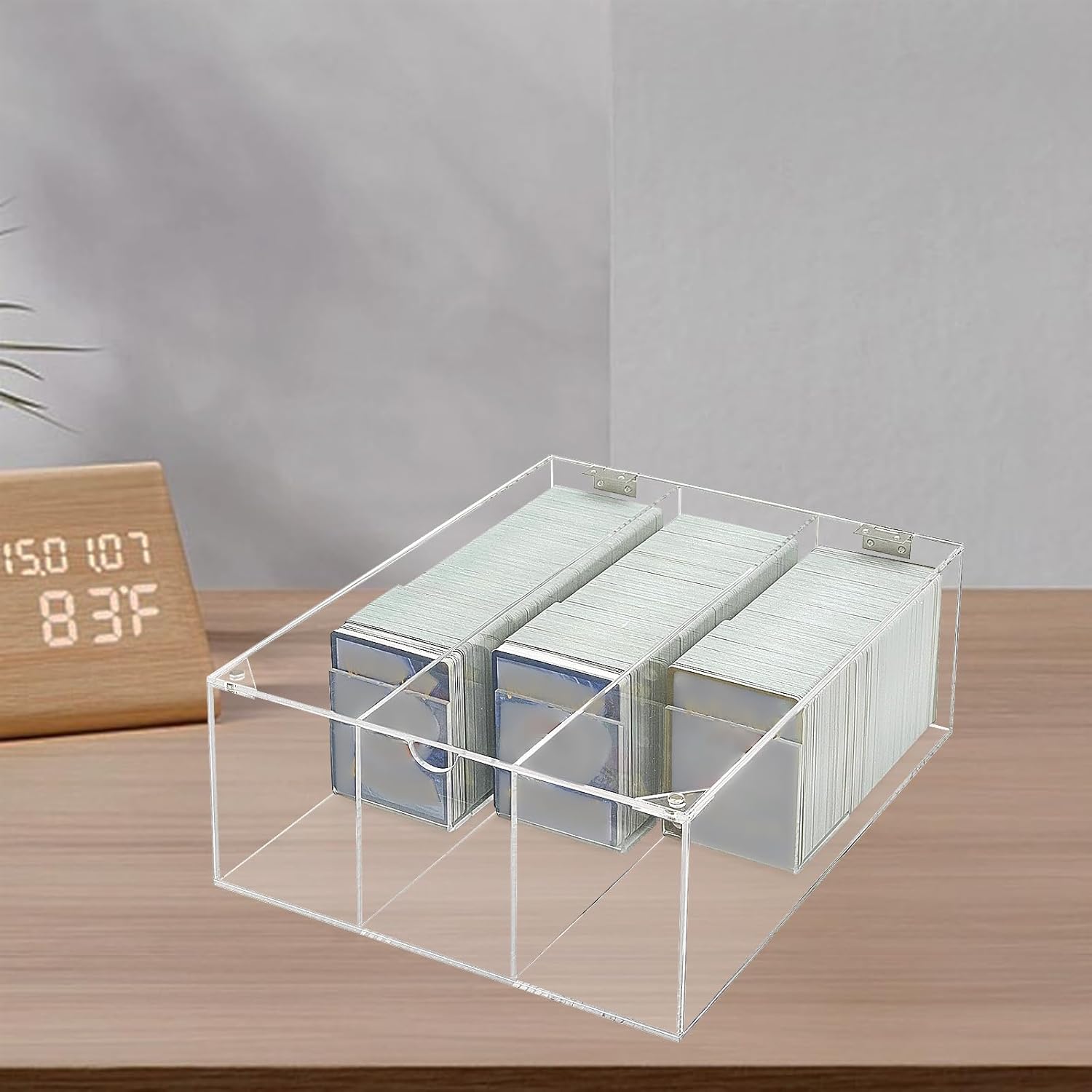 Bigfety Acrylic Card Display Case, 3 Compartment Clear Visible Trading Card Box Fits for Sports Cards, Game Cards