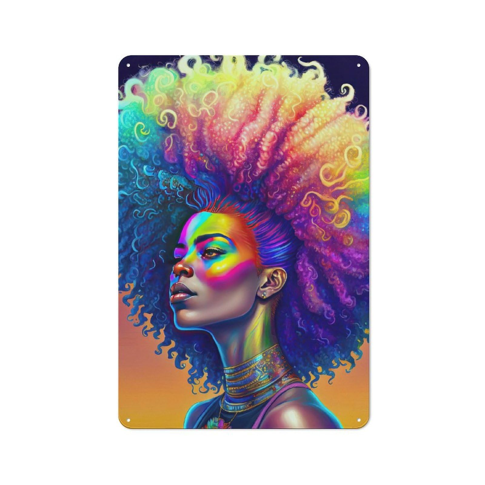 Junmoney Style-15 Rainbow Afro Goddess 1 Industrial-Style Tin Sign 30X20cm For Café Or Home Bar, For Cooler-Month Interiors With Industrial Character