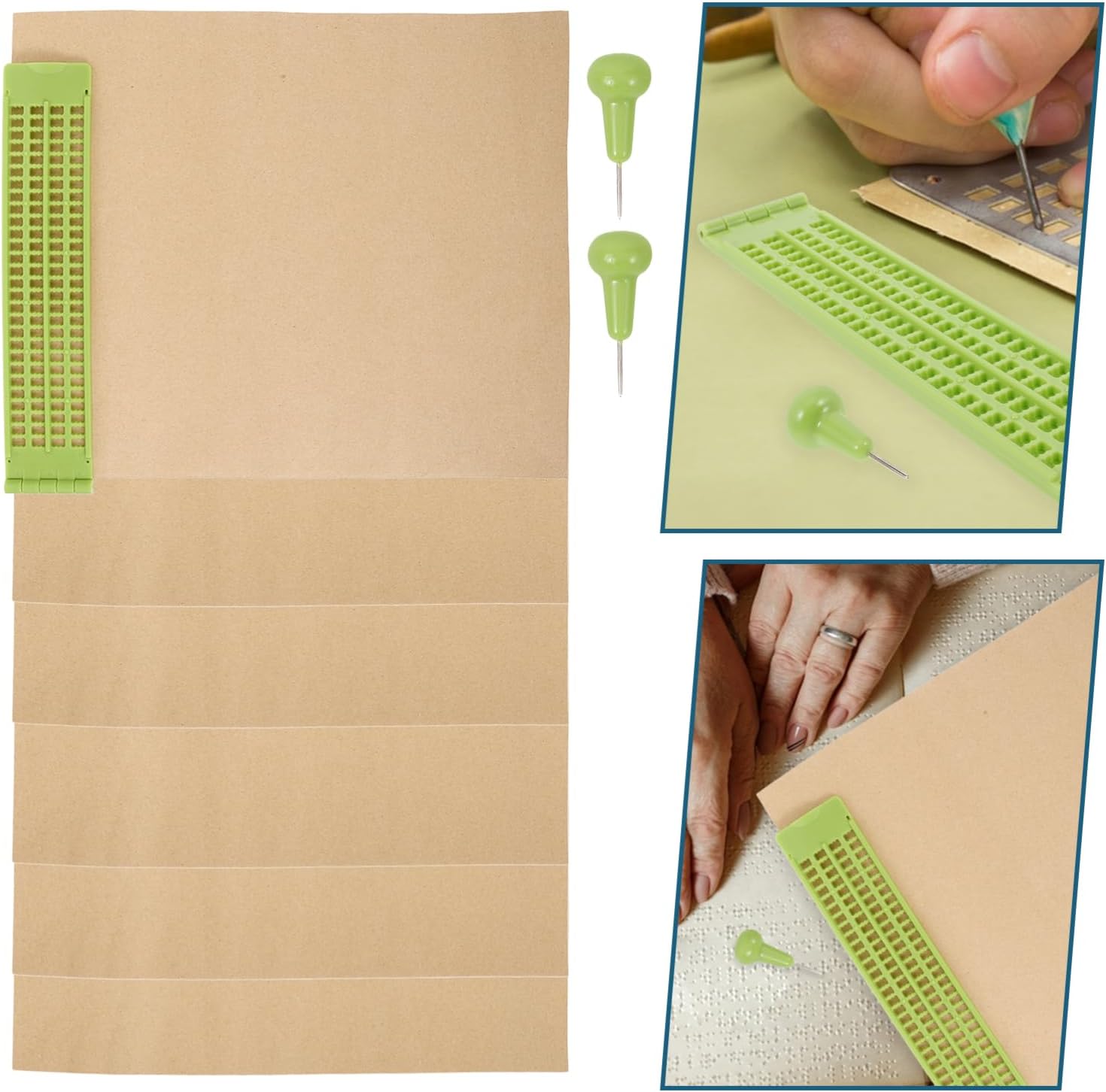 COLLBATH 1set Braille Writing Paper Kit for Blind Line Braille Board Stylus of Tactile Writing Paper Lightweight and for Education and Learning