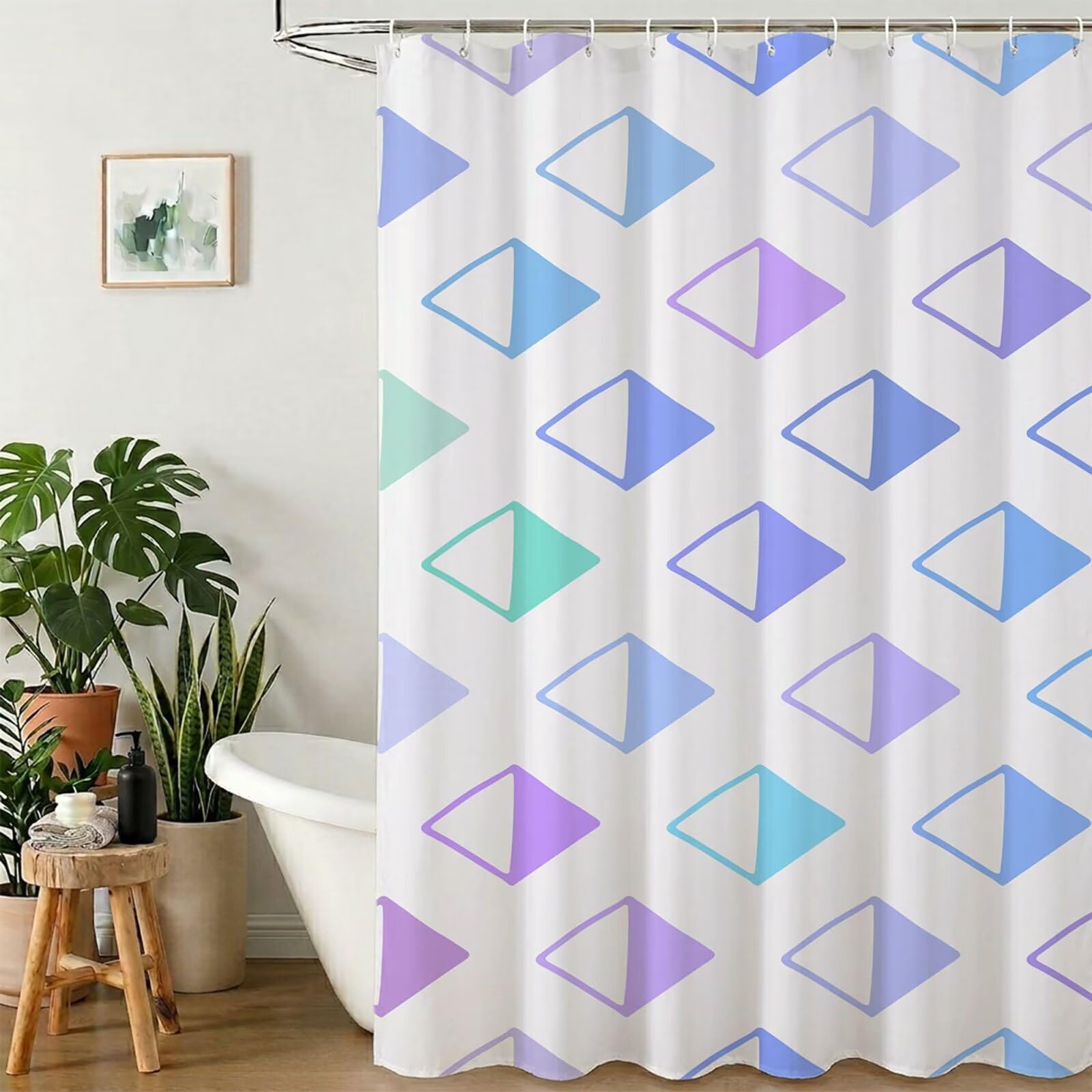 Rideau de douche 90x200 cm violet à motifs géométriques pour baignoire