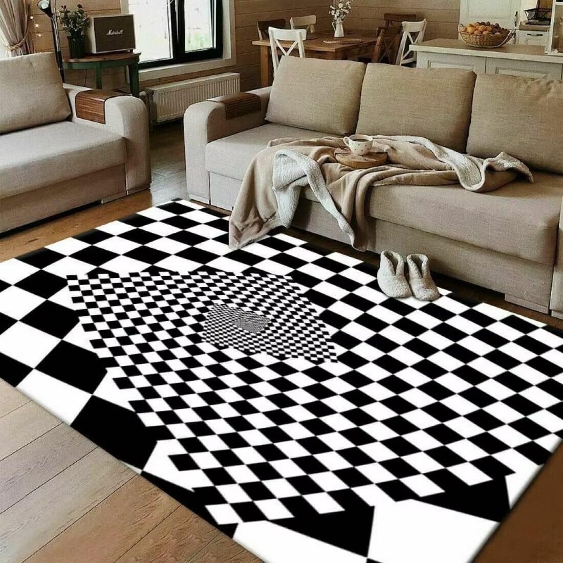 Tapis chambre bébé noir et blanc 3D 140x300cm moderne