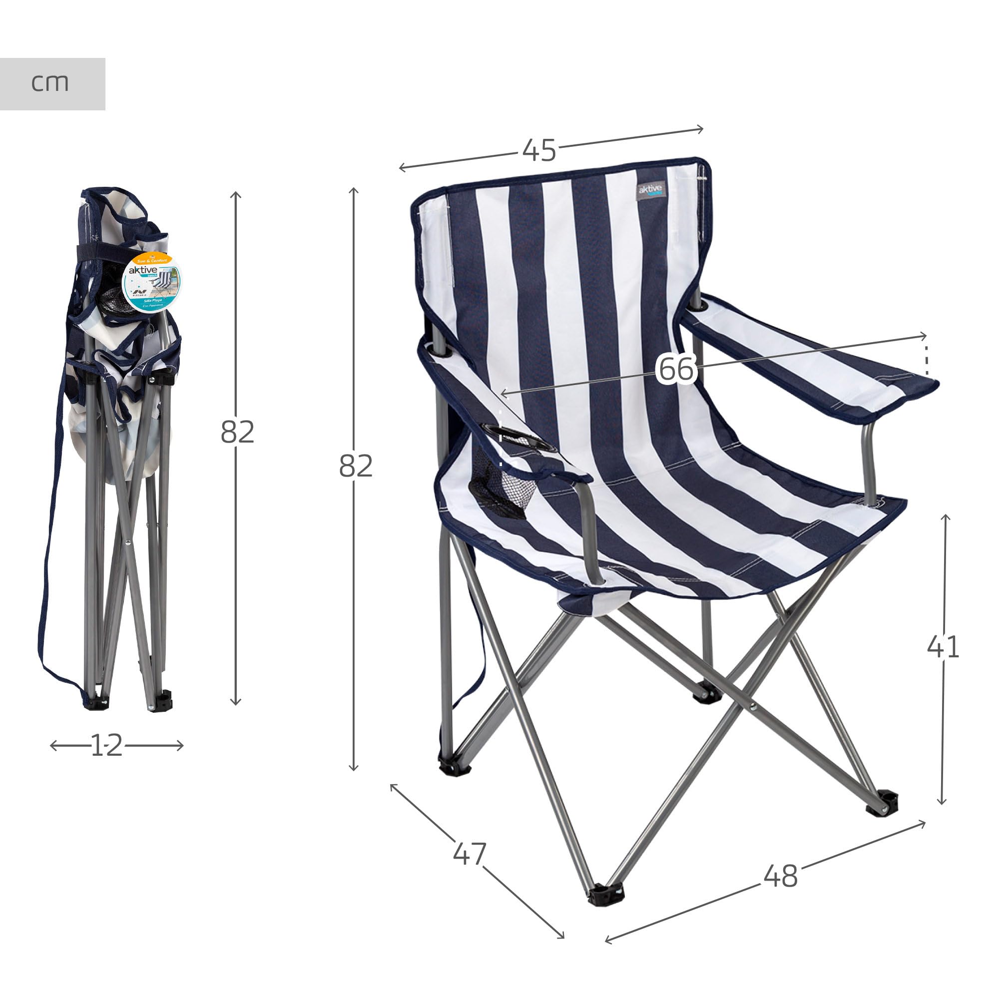 Chaise Plage Pliante AKTIVE - 8 Positions - Coussin Rembourré - Pliable Compact - 110kg Mobilier Plage Compact Transport