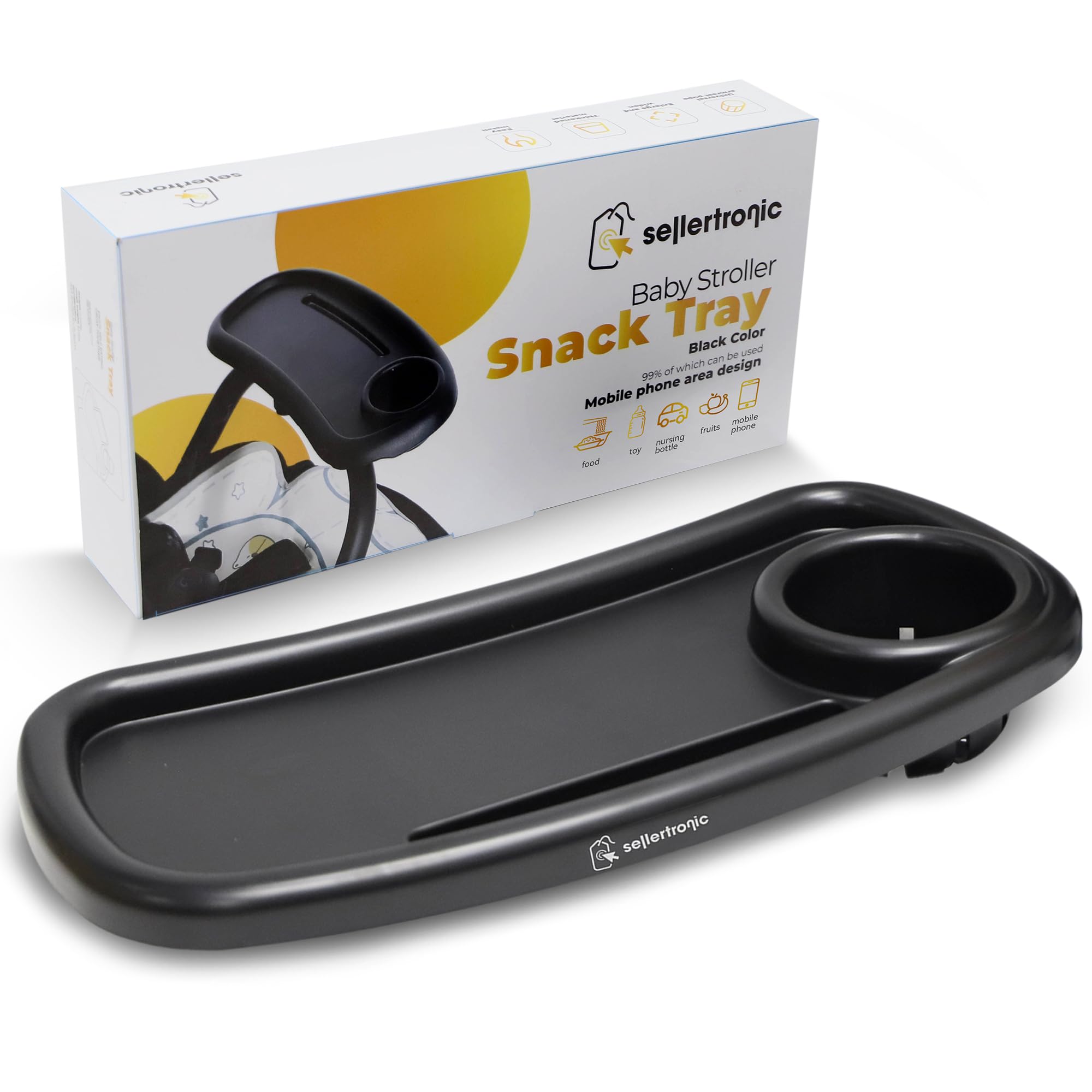 Sellertronic Universal Stroller Snack Tray | Stroller Cup Holder with Phone Holder and Snack Tray | Stroller Organizer for 3 in 1 Tray | Stroller Tray Attachment for Baby | Stroller Caddy Accessories