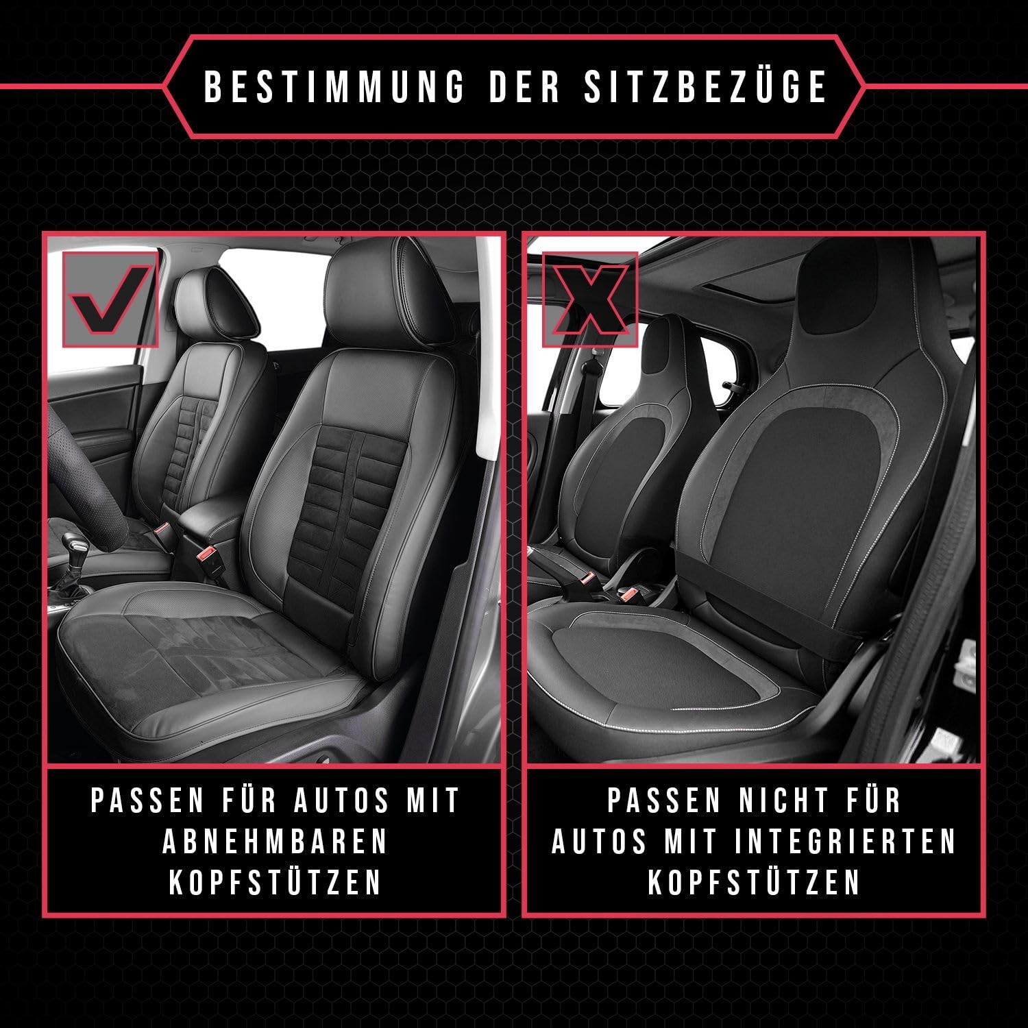 2er Set Autositzbezüge Transporter universal | Bus Sitzbezüge Kunstleder Dunkel Rot für Airbag geeignet | für Vordersitze | 1+2 Autositze vorne Nicht teilbar
