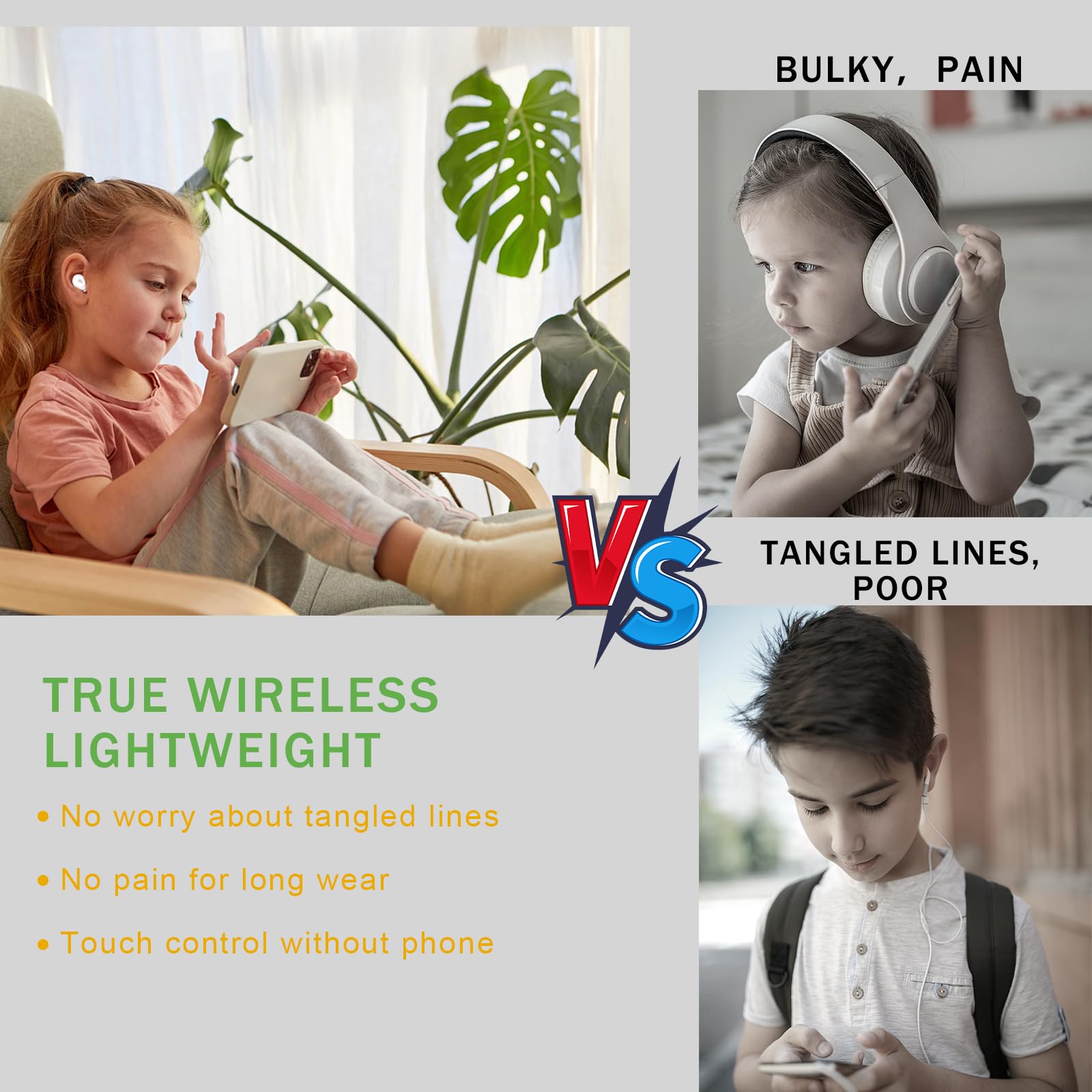 Cuffie per Bambini, Cuffie Bluetooth 5.3 per Bambini con Limite di Volume di 85dB, Impermeabile IPX6, 30 Ore di Riproduzione, Hi-Fi Stereo con Microfono per Bambino e Bambina, Verde