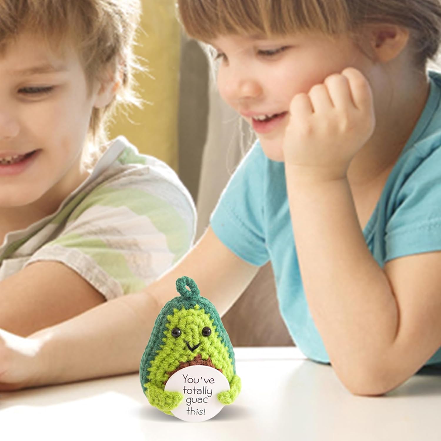 BULINGNA Funny Crochet Inspirational Potato with Positive Card, Cute Emotional Support Pickle Positive Dolls (Avocado, One Size)