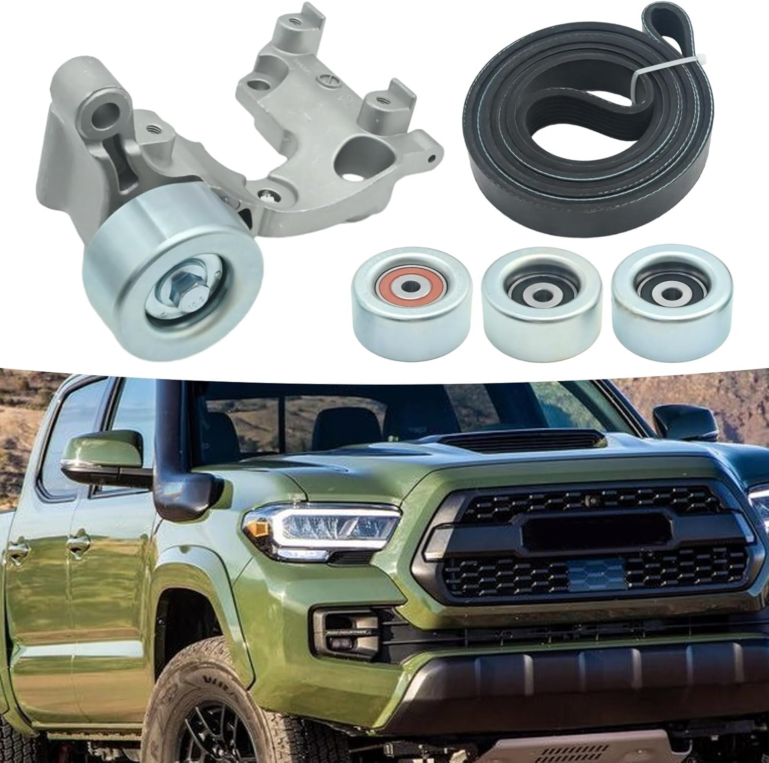3Pcs Idler Pulley 16604-31020 and Belt Tensioner Kit Replacement for Toyota Tacoma 2005-2015 4Runner 2003-2009 FJ Cruiser 2007-2009 1662031012 1660331040