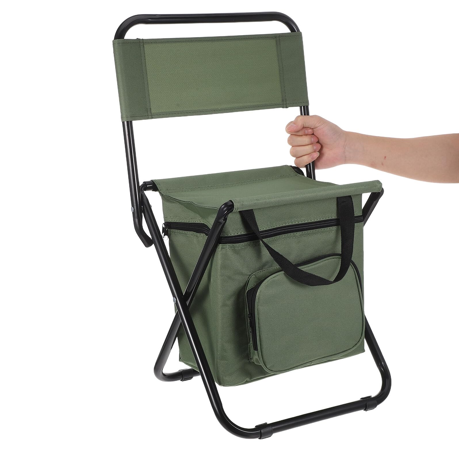 Sedia Portatile da Escursionismo Pieghevole con Schienale e Borsa Termica Integrata Sgabello Leggero da Pesca per Campeggio Picnic e Attività All’Aperto Trasporto Compatto e