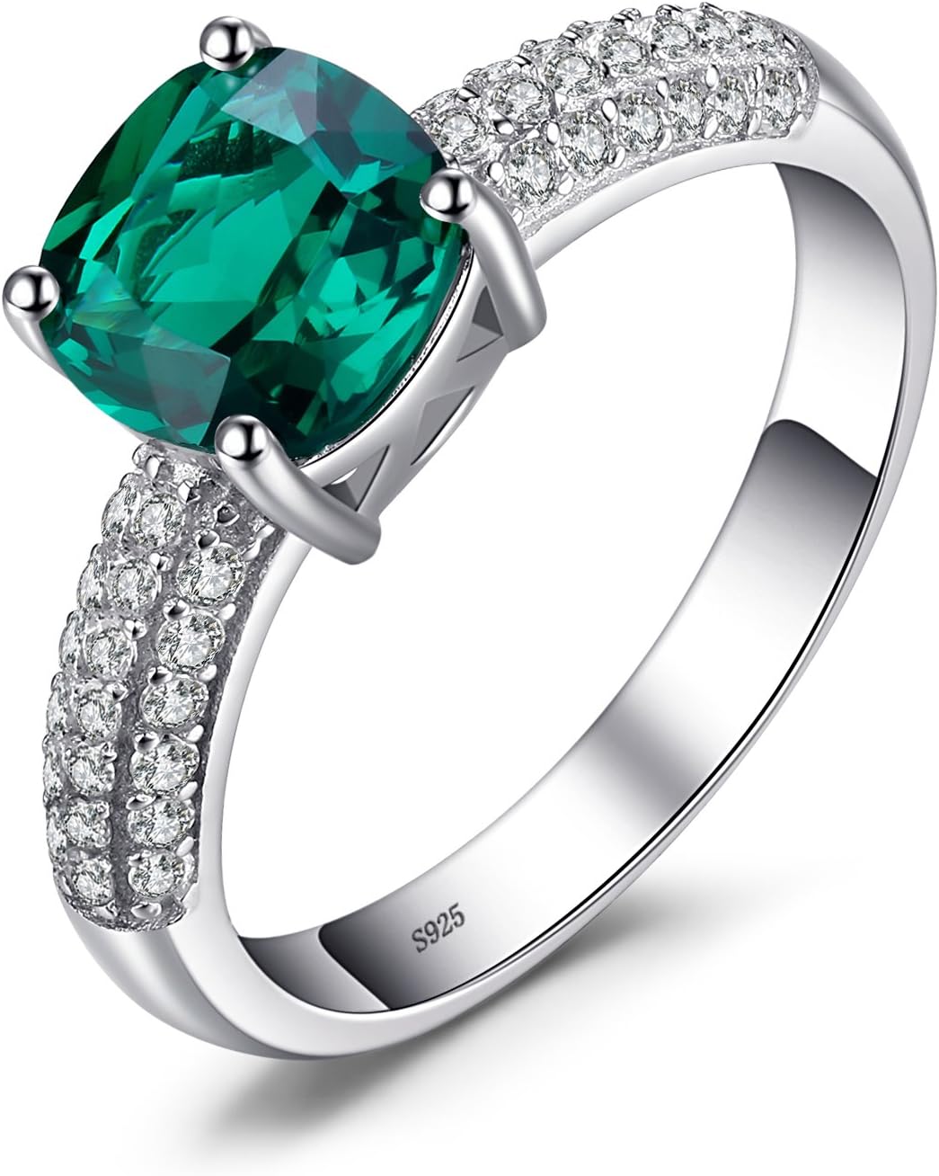 1.8ct Cushion Solitaire Ring Simulated Emerald Green Stone Ring for Women 925 Sterling Silver, Yellow Gold Plated Rose Gold Ring Women's Jewellery Set, Birthday Gift