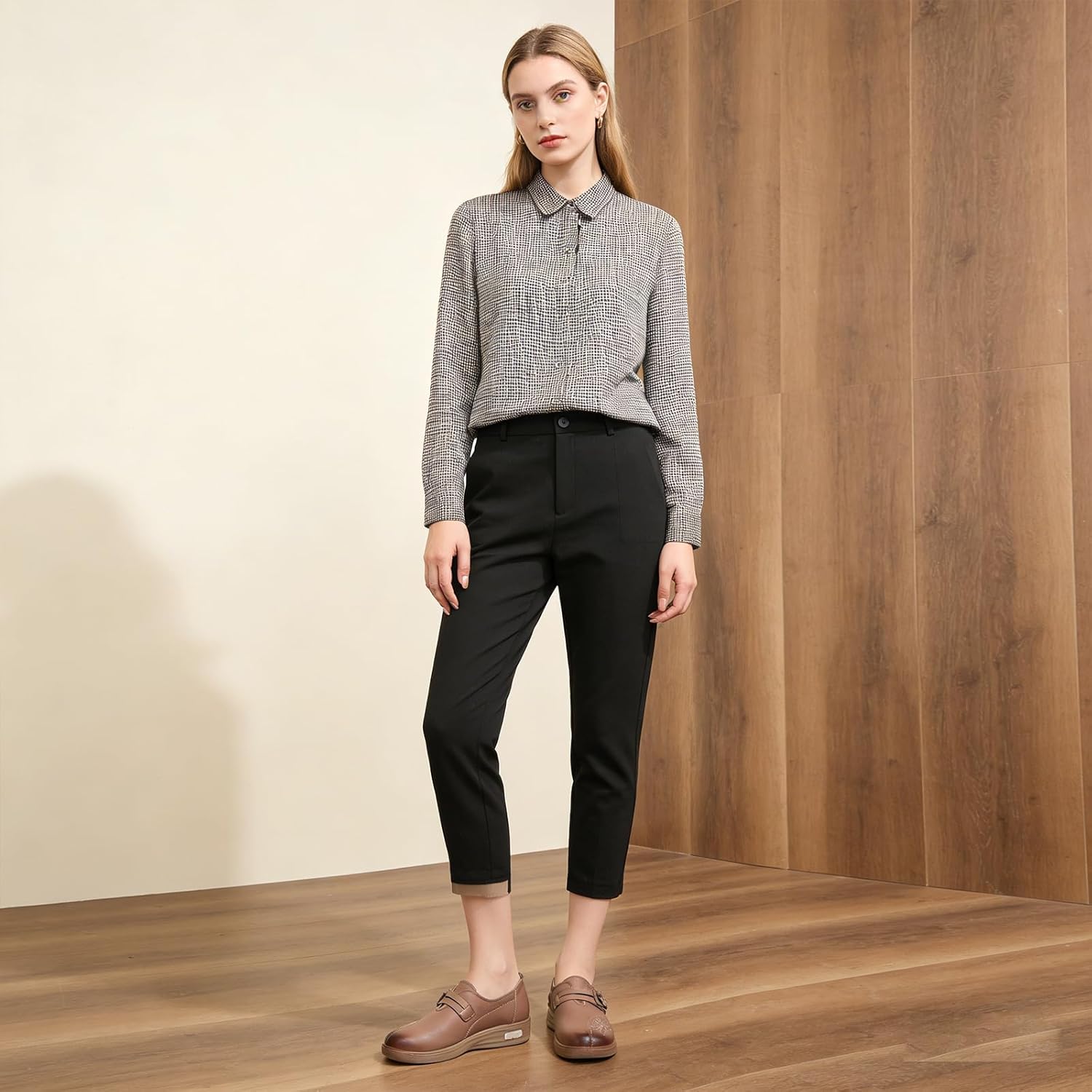 Women's Leather Round Toe Slip On Loafers Vintage Comfortable with Adjust Hook Loop Non Slip Soft Sole Casual Mam Walking Flats for Work Commuting Daily Wear - Image 2