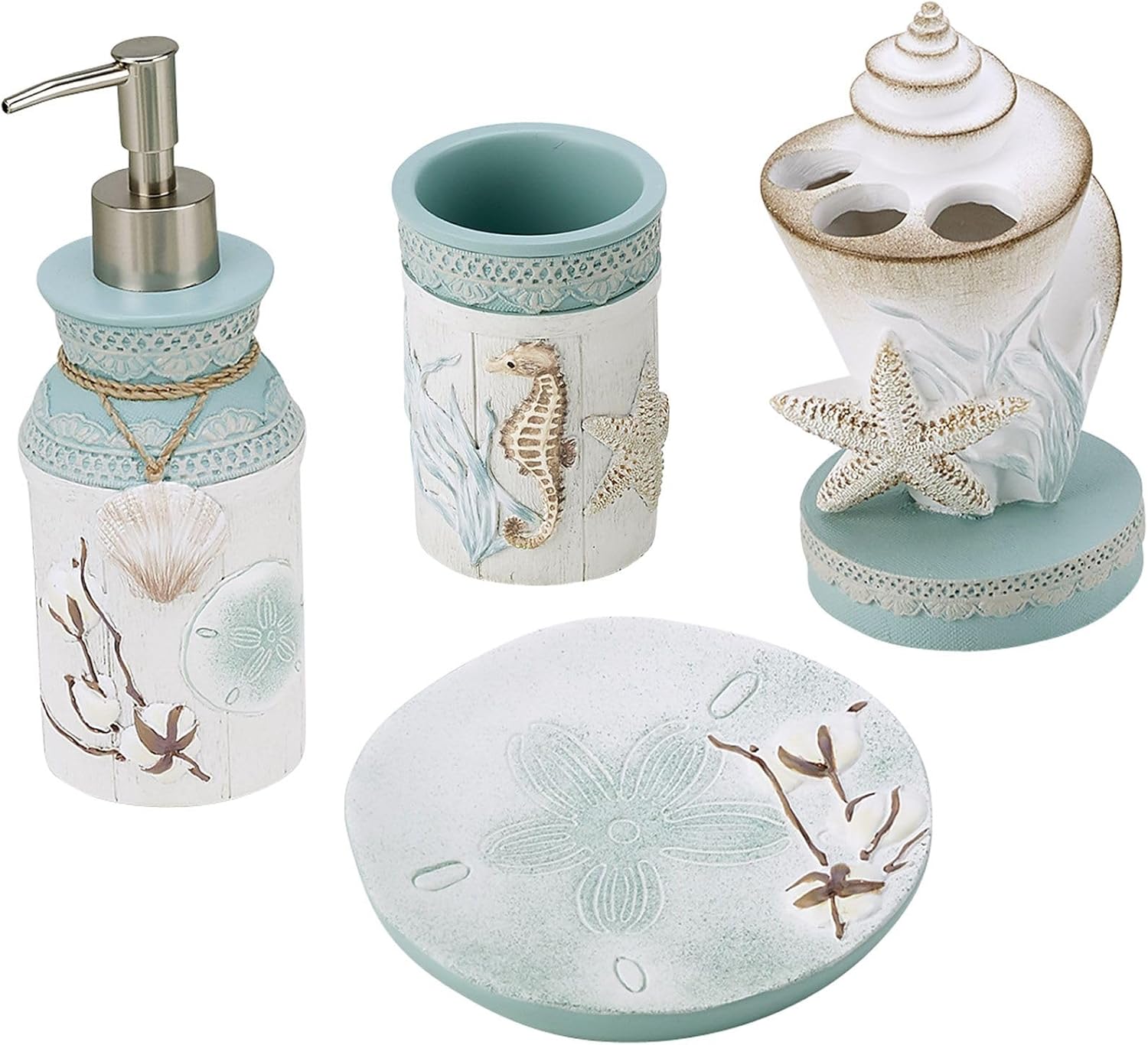 Avanti Linens - Bathroom Accessories Set, Coastal Inspired Countertop Bathroom Decor (Farmhouse Shells Collection)