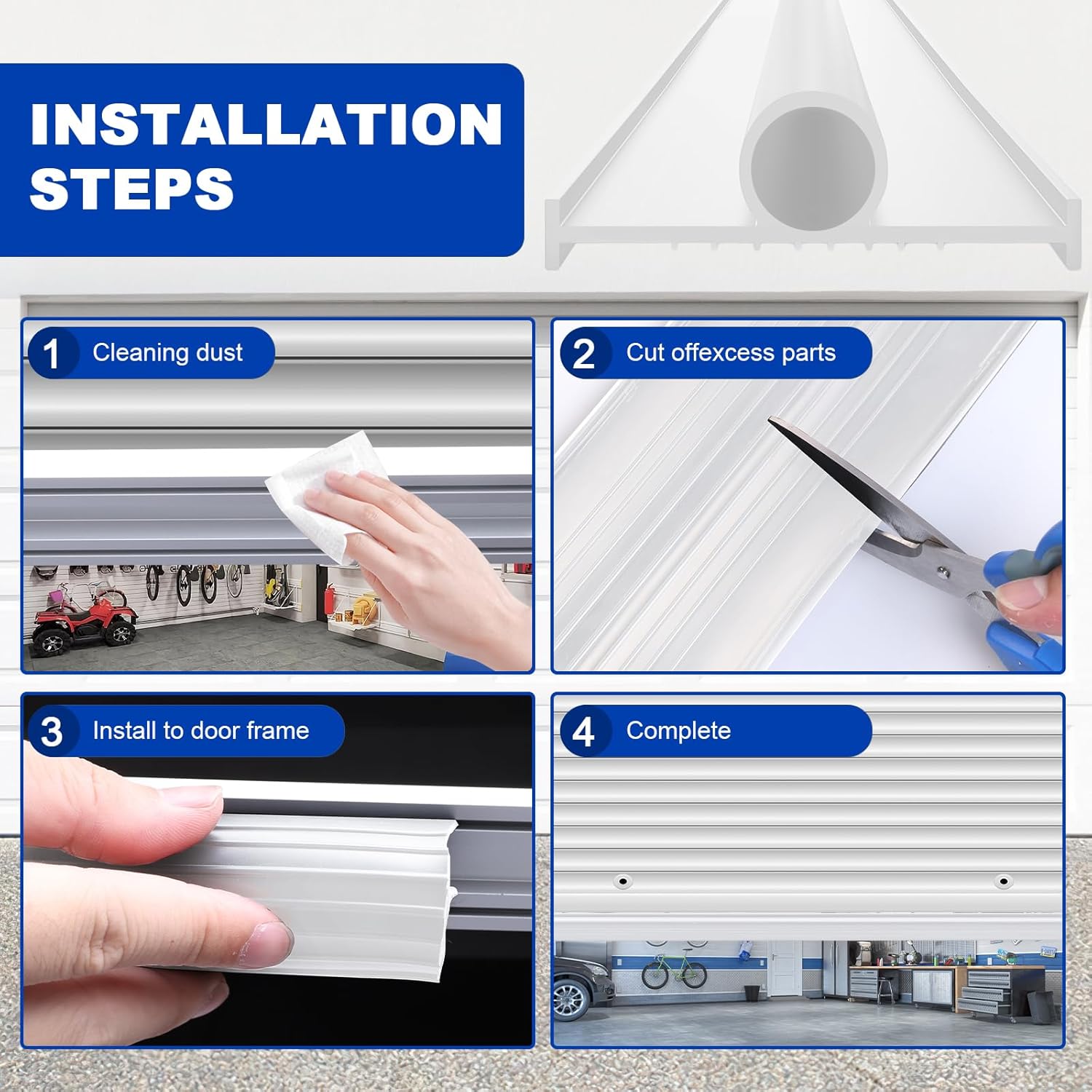 DGSL Garage Door Seals Bottom Rubber，Weather Stripping Sealing Strip Replacement, Universal Weatherproof Threshold Buffering (White, 10Ft)