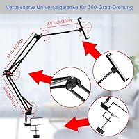 Vista 3 de Soporte para tablet ajustable, soporte plegable para cama, soporte universal flexible de aluminio para tableta con rotación de 360 grados