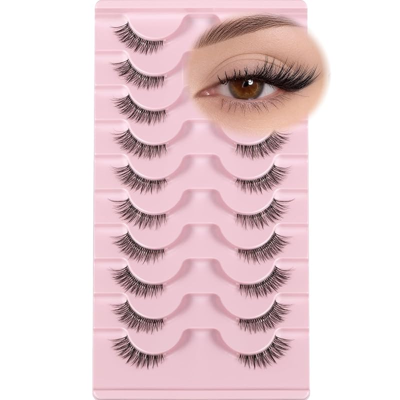 Cílios postiços em meia-tira QUNETY estilo cat eye, fibras sintéticas, Pacote com 10 pares