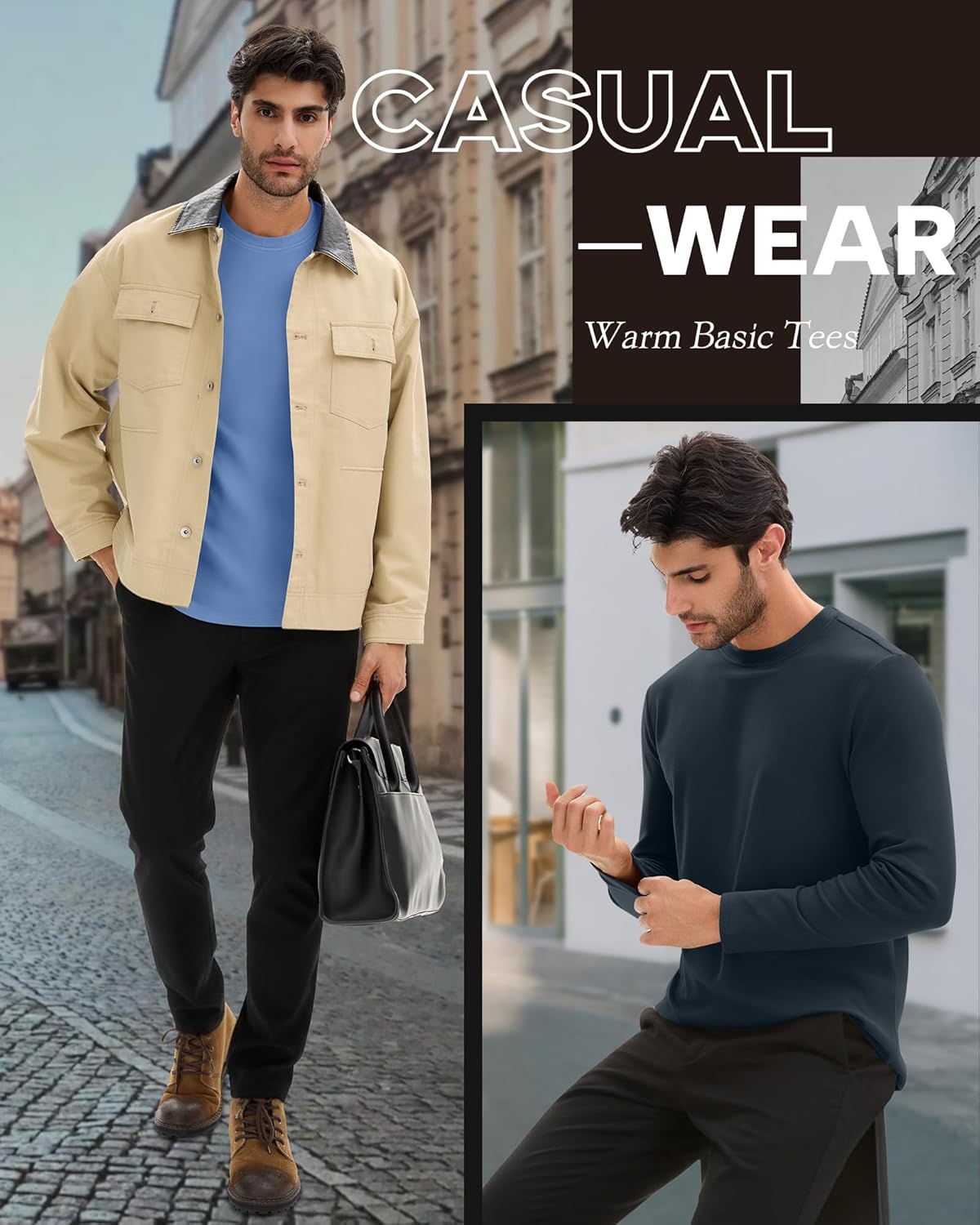 5 Pcs Men's Long Sleeve Thermal Shirts Crew Neck Casual Fleece Tops Soft Pullover Sweatshirts Warm Basic Tees - Image 6