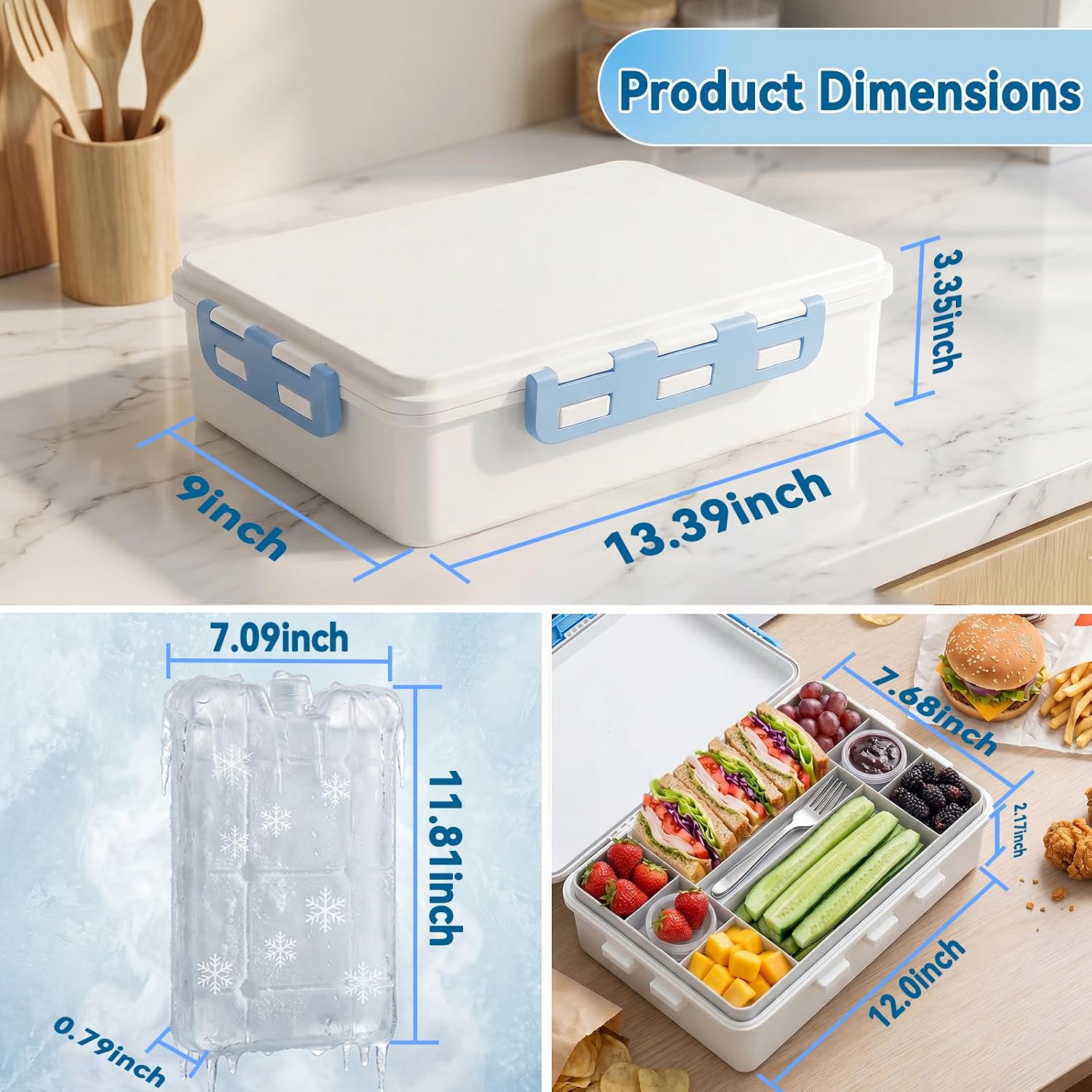 Chilled Snackle Box Divided Serving Tray with Ice Pack Individual Lids Container,Portable Freezer Cooler Picnic Travel Snack Container for Beach Camping Road Trip Essentials Insulated Bag