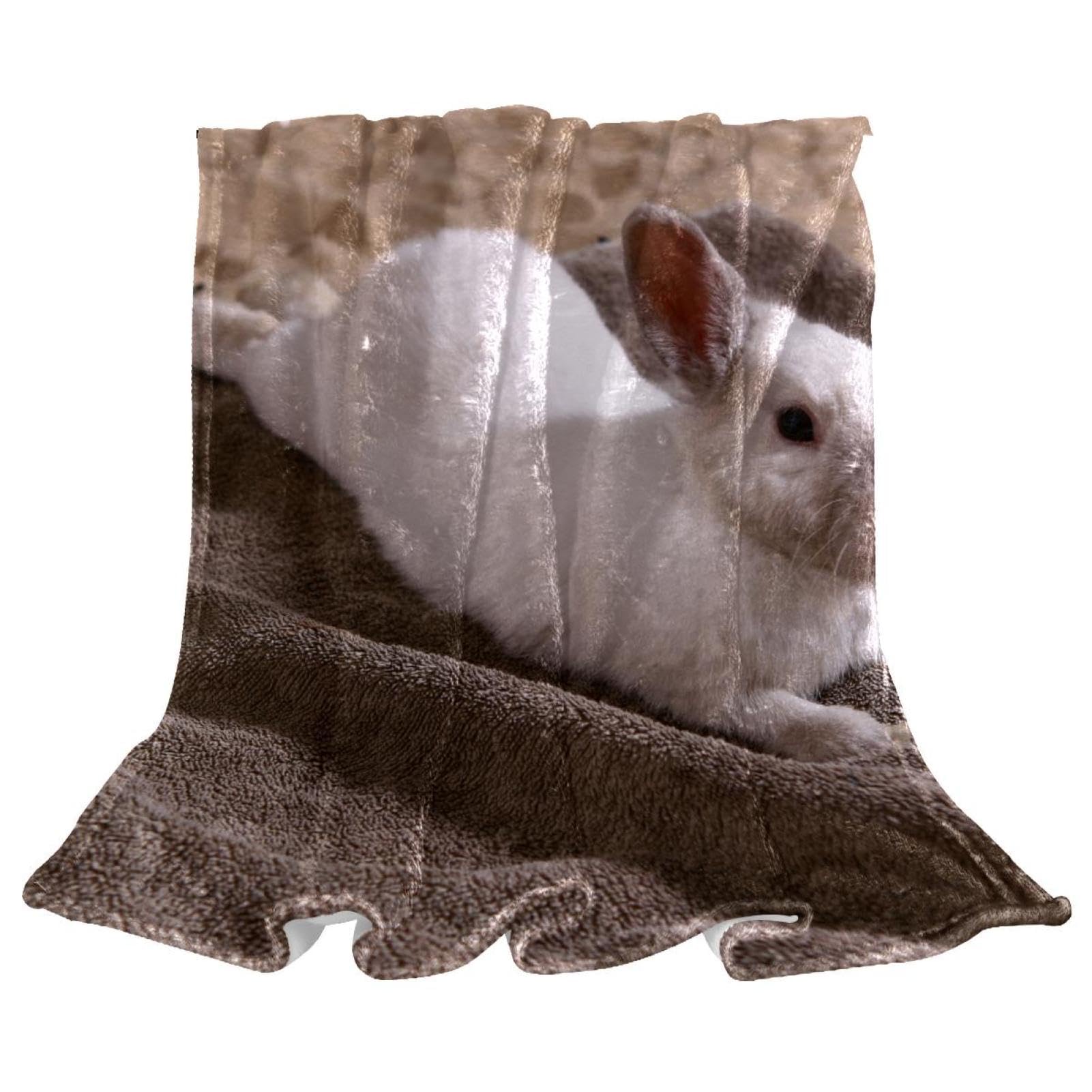 Couverture polaire lapin blanc 150x100cm pour lit et canapé de salon