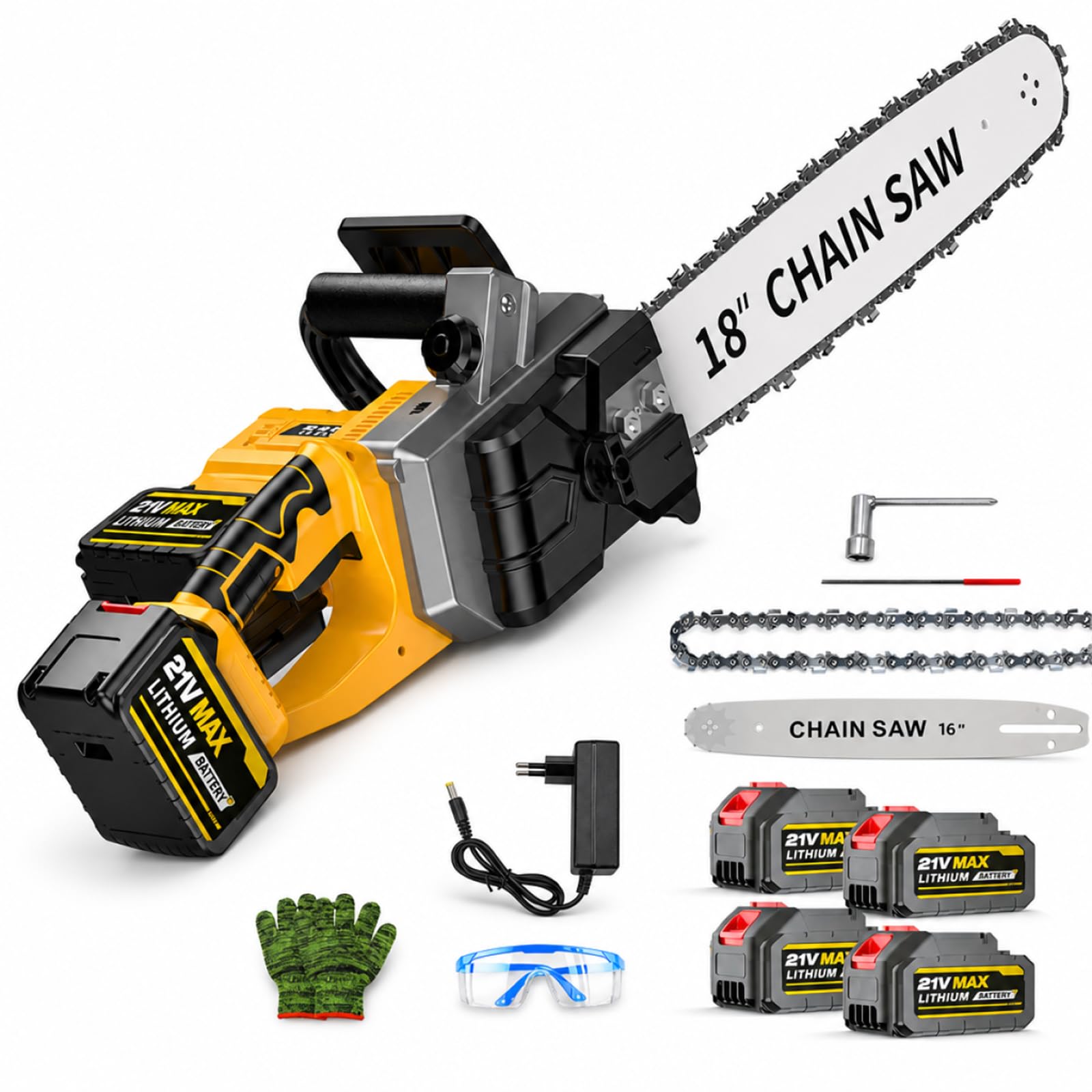 Motosierra eléctrica portátil, batería sin escobillas de 2200 W, lubricación automática de la cadena y freno de cadena, adecuado para trabajos forestales y de madera.
