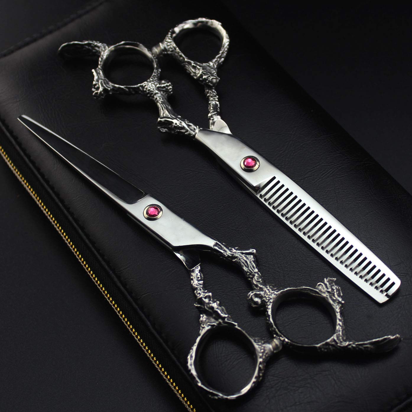 2Pcs / Set Professional 6 Pollici Di Taglio Dei Capelli Borsa in Pelle A Forbice in Acciaio Inox Barber Salon Assottigliamento Strumenti Per Parrucchieri