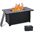 52" Propane Fire Pit Table, 50000BTU Rectangle Fire Table with Cover & Rain Cover, Sturdy Steel and Iron Fence Surface, CSA Safety Certified, Companion for Your Garden (Enlarged Version)