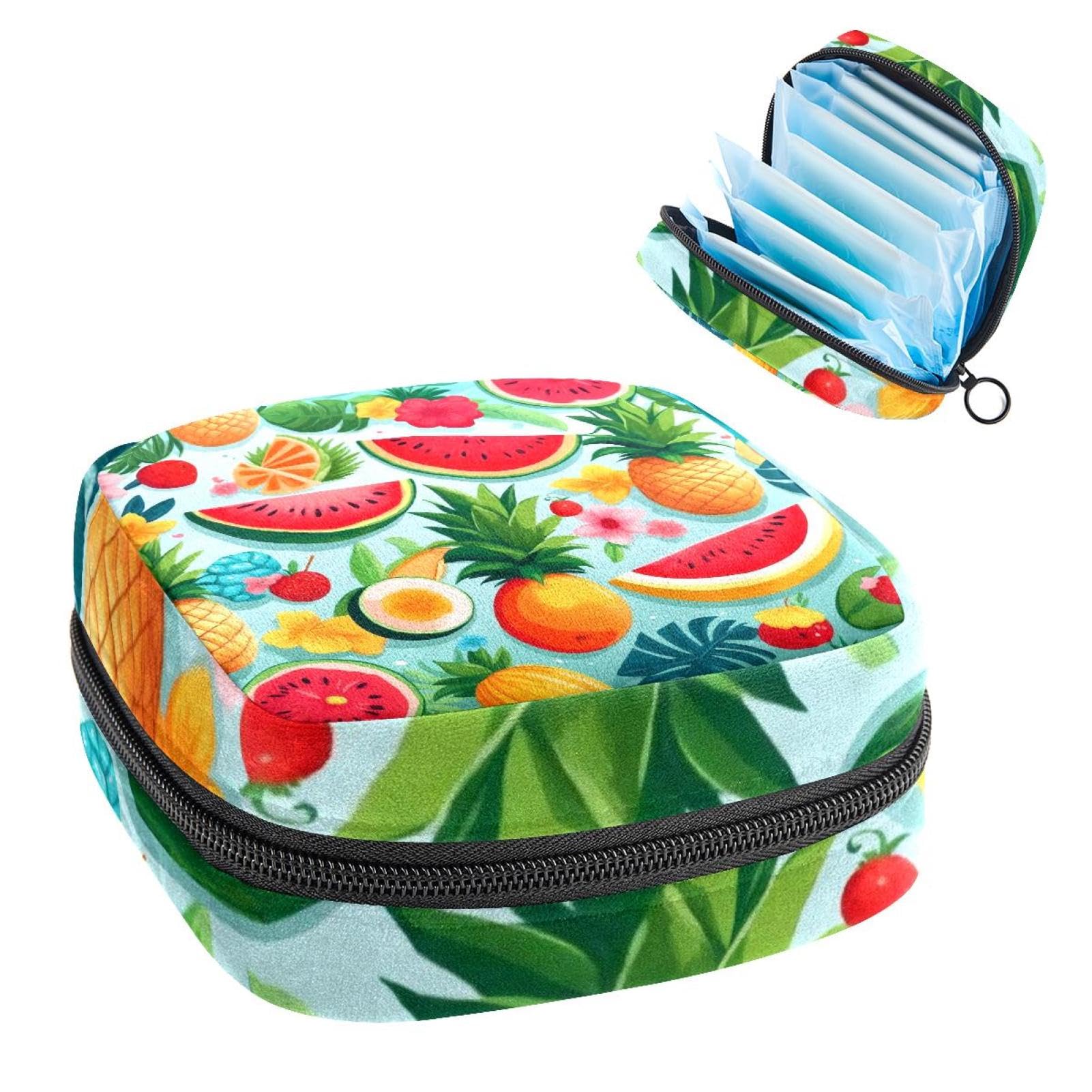 Portable Menstrual Pad Bags, Large Capacity Sanitary Napkin Storage Bag, First Period Kit for Girls Women, Zipper Nursing Pad Holder Pineapple Watermelon Strawberry Flower