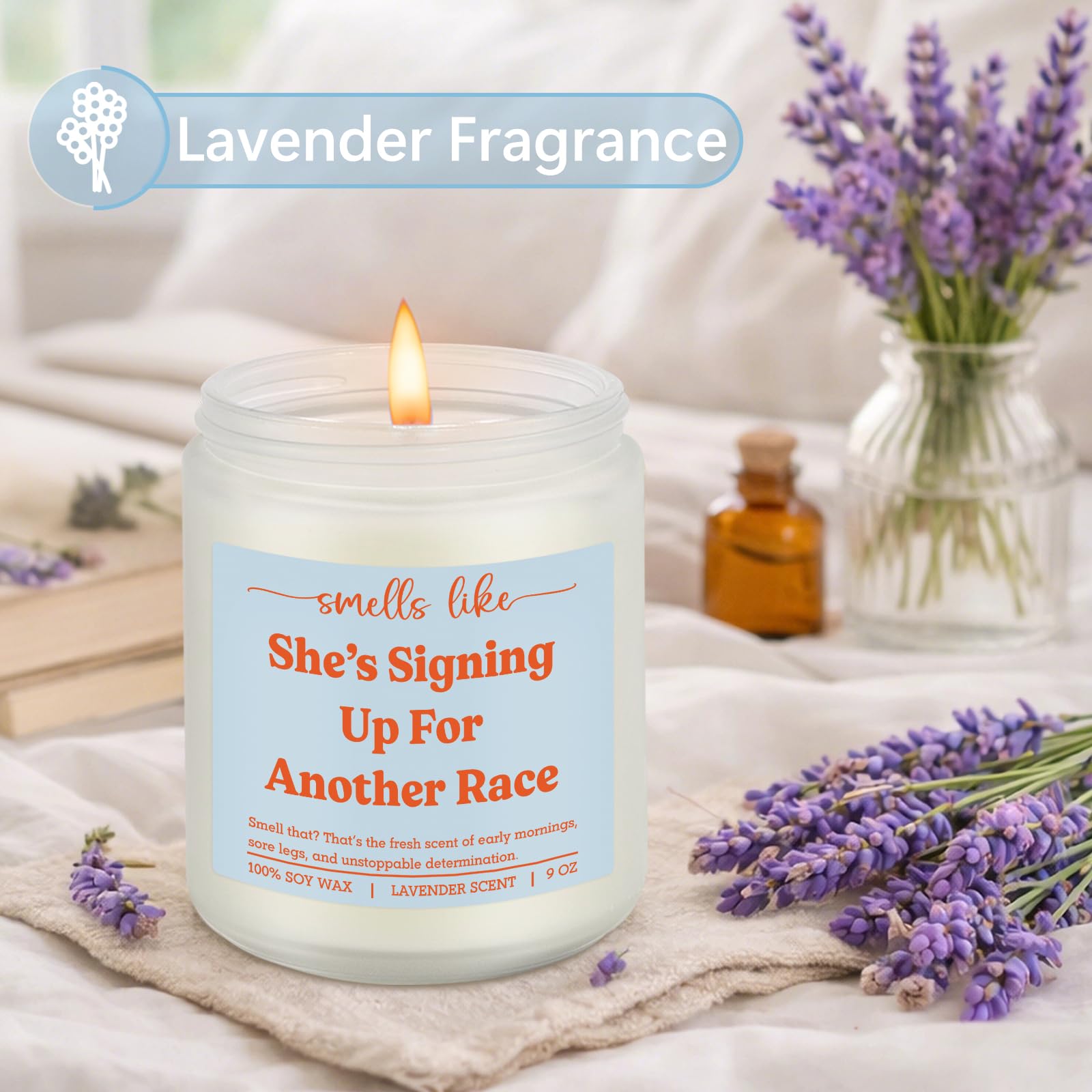 LEADO Scented Candle, Gifts for Runners Women - Marathon, 5k, Running Essentials for Women - Funny Mothers Day, Birthday, Running Gifts for Marathon Runners, Female, Girl, Her, Mom - Race Day Candle