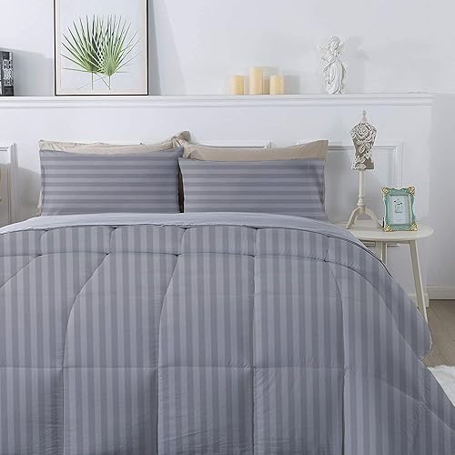 Miniatura 8 de Edredón de 1 pieza 100% algodón egipcio de 800 hilos, 400 GSM, lujosa colección de hotel, edredón ultrasuave, tamaño Queen de gran tamaño (98 x 98