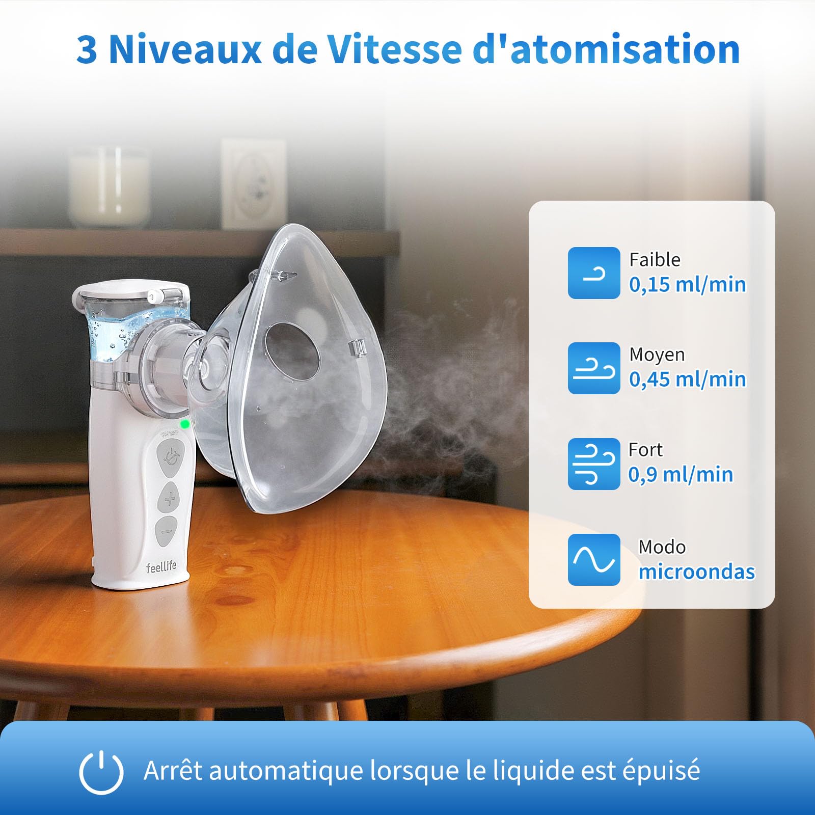 FEELLIFE Inhalateur pour Enfant et Adulte, Rechargeable Nebulisateur Silencieux Taux d'Atomisation Réglable, Inhalateur Portable pour Traitement de la toux, de l'Asthme et Maladies Respiratoires