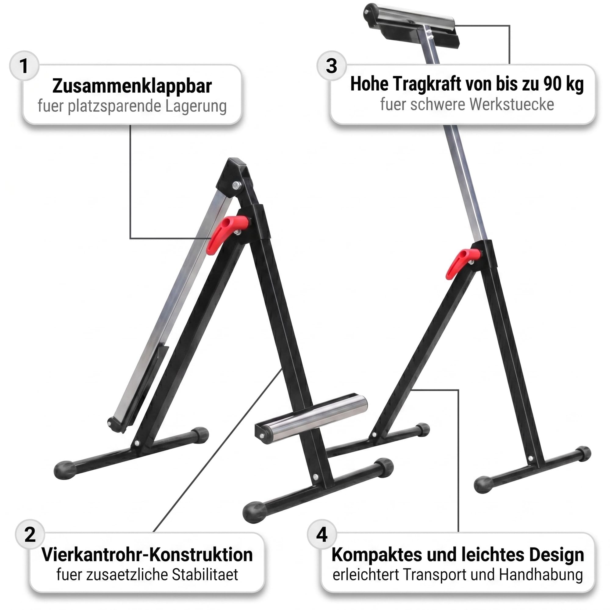 Mucola Rollenbock höhenverstellbar 66-105 cm Arbeitsbock Tragkraft bis 90 kg Montagebock inkl. 1 Paar Arbeitshandschuhe Unterstellbock mit rutschfesten Füßen Stützbock für Materialzuführung - 2 Stück