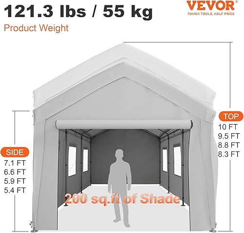 Miniatura 7 de VEVOR Toldo para automóvil de 10 x 20 pies refugio de garaje resistente con 8 patas paredes laterales y ventanas extraíbles tienda de campaña de