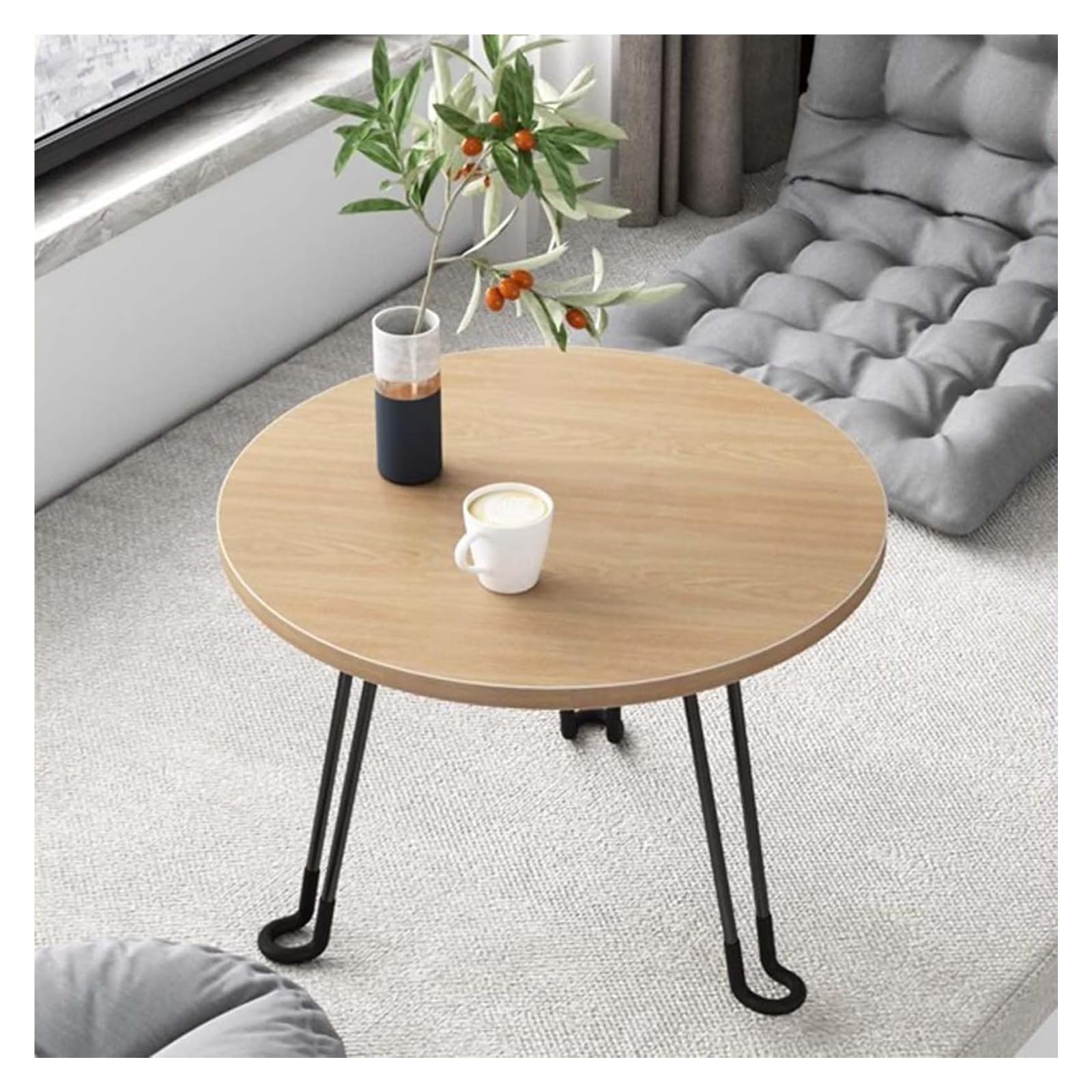 Table Basse Pliante en Bois de Salon Ronde 70x70x43cm
