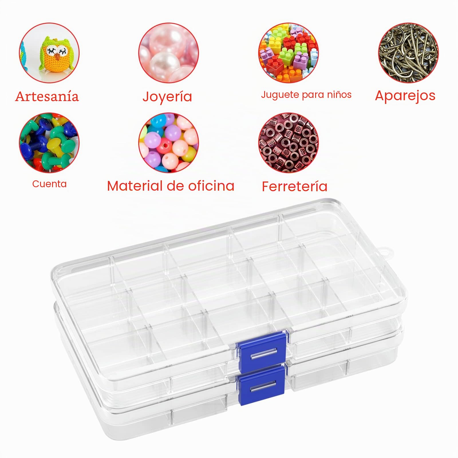 Cajas Almacenaje Plastico Transparente 15 Compartimentos Ajustables Organizadoras Tornillos