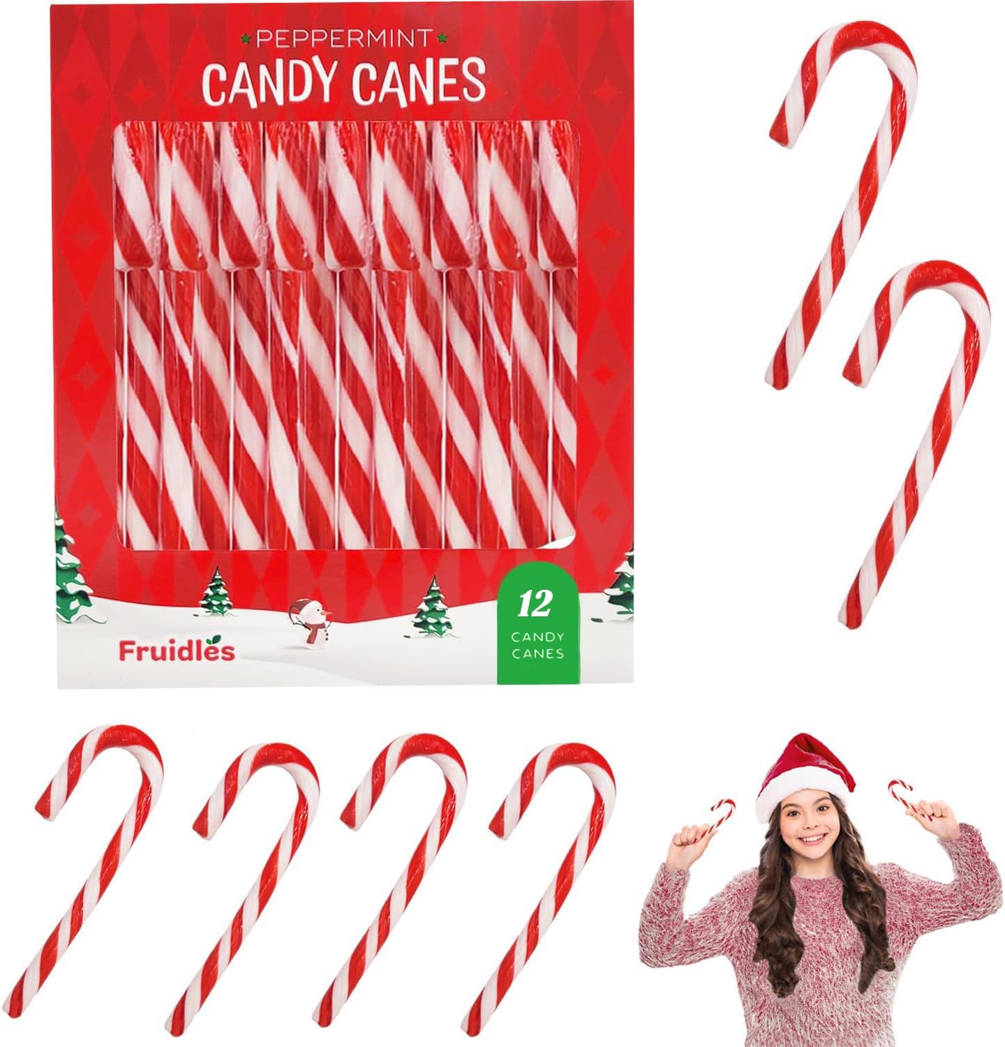 Fruidles 12-Pack Christmas 5 Inch Candy Canes Suckers, Peppermint Flavor, Individually Wrapped (12-Pack)