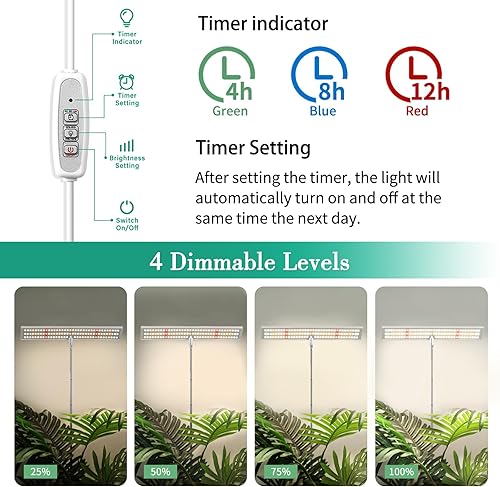 Miniatura 4 de LORDEM Luces de cultivo para plantas de interior de espectro completo, luces de plantas altas para cultivo en interiores, lámpara de crecimiento Luz