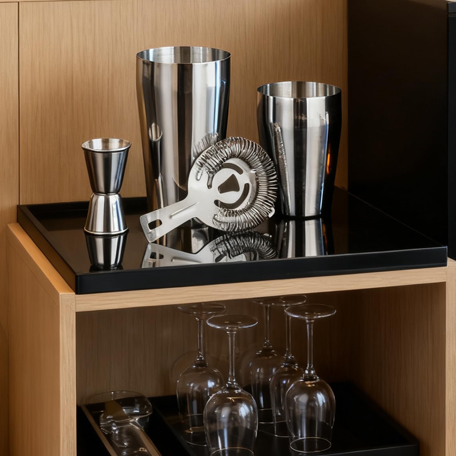 Boston - Set shaker da cocktail da 600 ml e 450 ml, in acciaio inox, con colino e misurino, in metallo, accessori da bar di alta qualità, shaker professionale Boston per Bartending