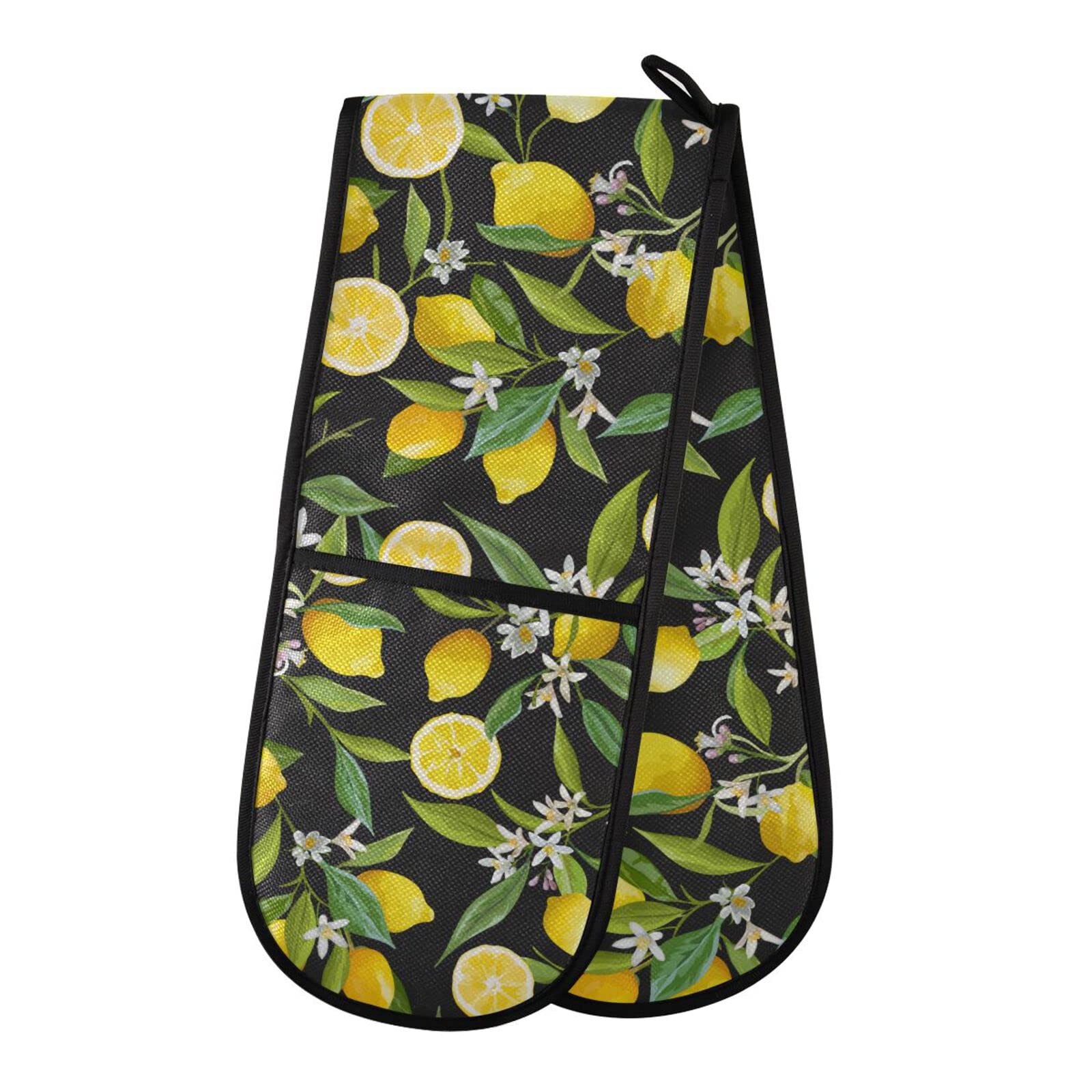Youjuner Colour 67 Double Oven Glove Fruit Lemon Pattern Heat Resistant Double Ovens Mitt Modern Cooking Gloves Potholders