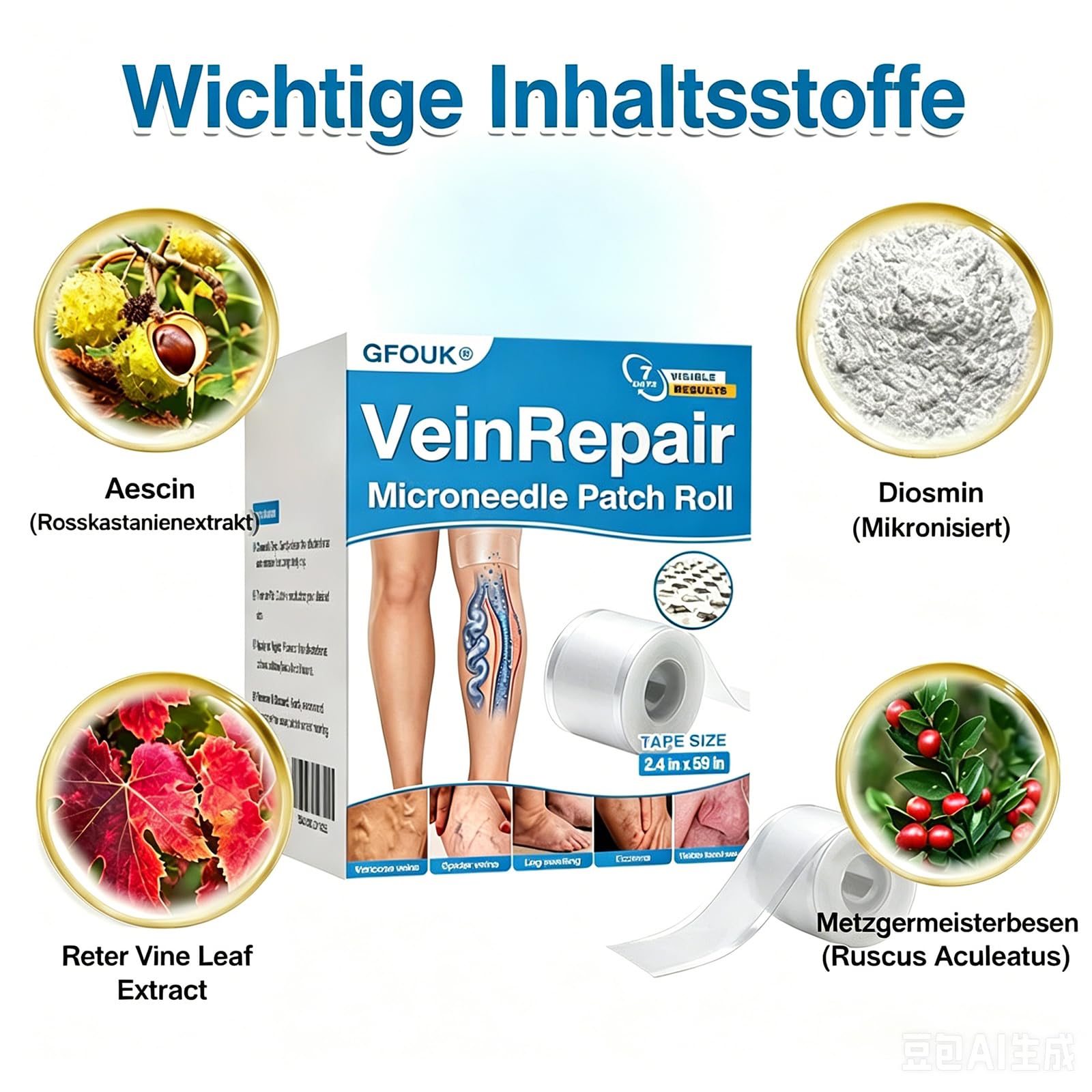 GFOUK Veinrepair Mikronadel-Pflasterrolle, GFOUK Vein Repair Patches, Professional Vein Heal Pflaster für alle Hauttypen (2 schachtel)
