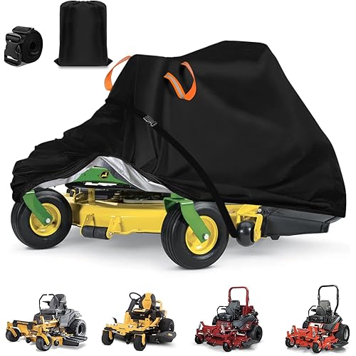 Zero Turn Mower Cover,Riding Lawn Mower Cover Waterproof Heavy Duty Anti-UV Tearproof 600D Polyester Fabric,Fits up to 62" Decks 0-Turn Lawnmower Covers,with Windproof Buckles,Black-83"Lx62"Wx50"H
