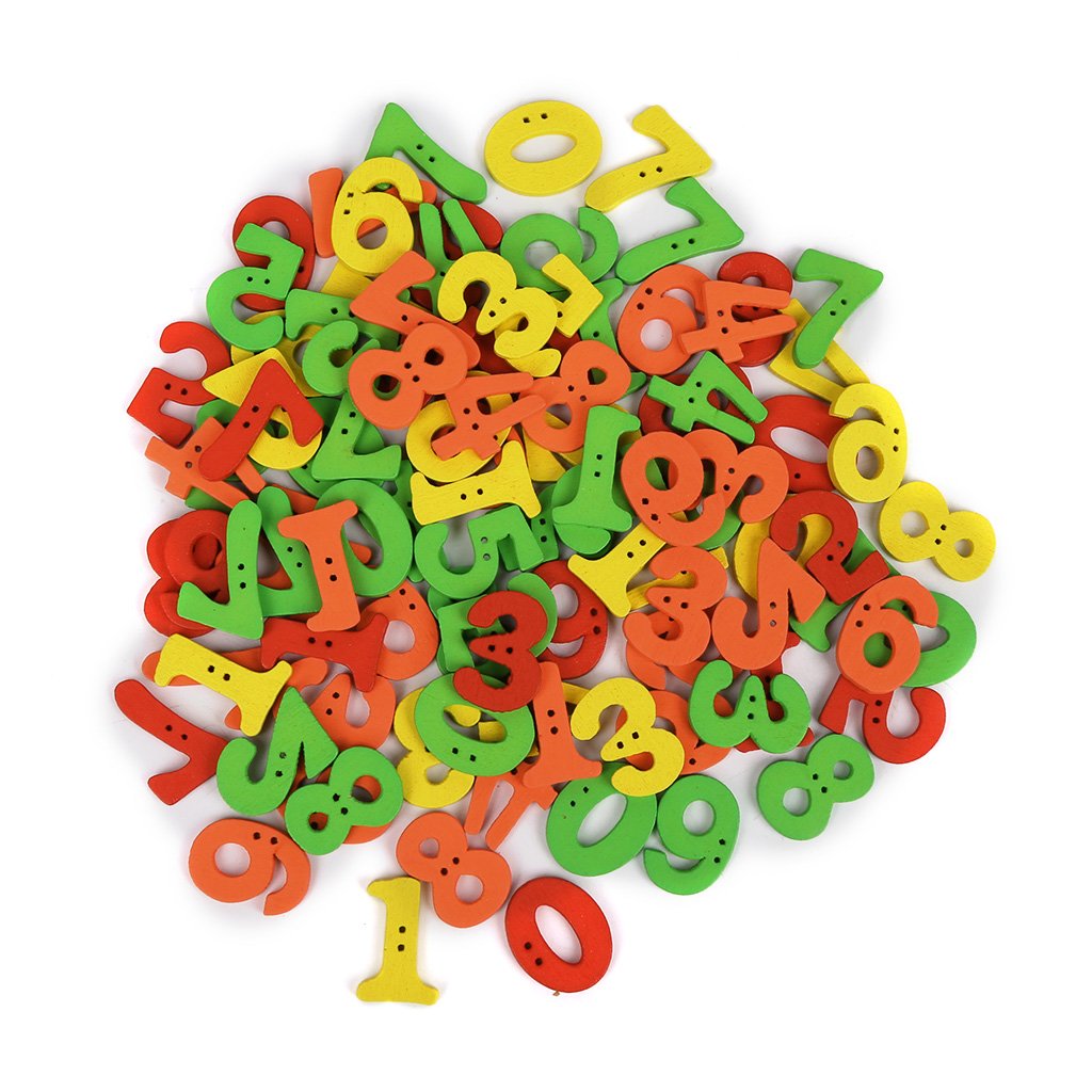 NEWFT 100 Pcs Cute Number Wood Button Craft Scrapbook Sewing Appliques Accessories Leather