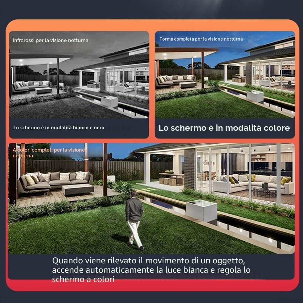 Whychstore Telecamera di sicurezza 4K HD WiFi, telecamera di sicurezza per esterni, tre obiettivi, 10 MP, telecamere domestiche professionali, visione notturna a colori, impermeabile (UK200)