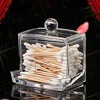 Vista 2 de Khakho 2 soportes para hisopos de algodón con tapa, soporte para hisopos de bolas de algodón, caja de almacenamiento de brotes de algodón, tarro