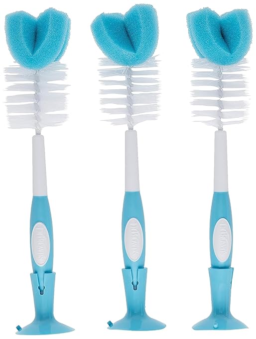 Dr. Brown's Baby Bottle Cleaning Brush with Sponge and Scrubber - Blue - 3-Pack