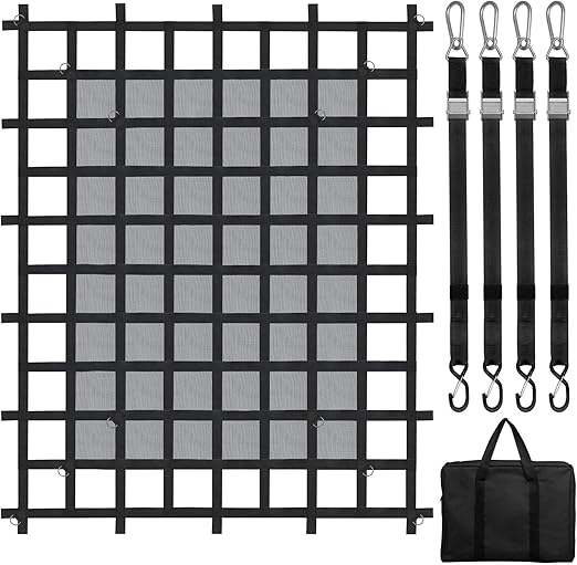 VEVOR Cargo Net with Mesh, 72 in x 57 in, Heavy Duty Truck Cargo Net-(WLL) 1,500lbs, 4 Adjustable Straps with Carabiners & S-Hooks, Truck Bed Cover for Trailer, Pickup, Boat, Jeep, SUV 4.75' x 6' ft