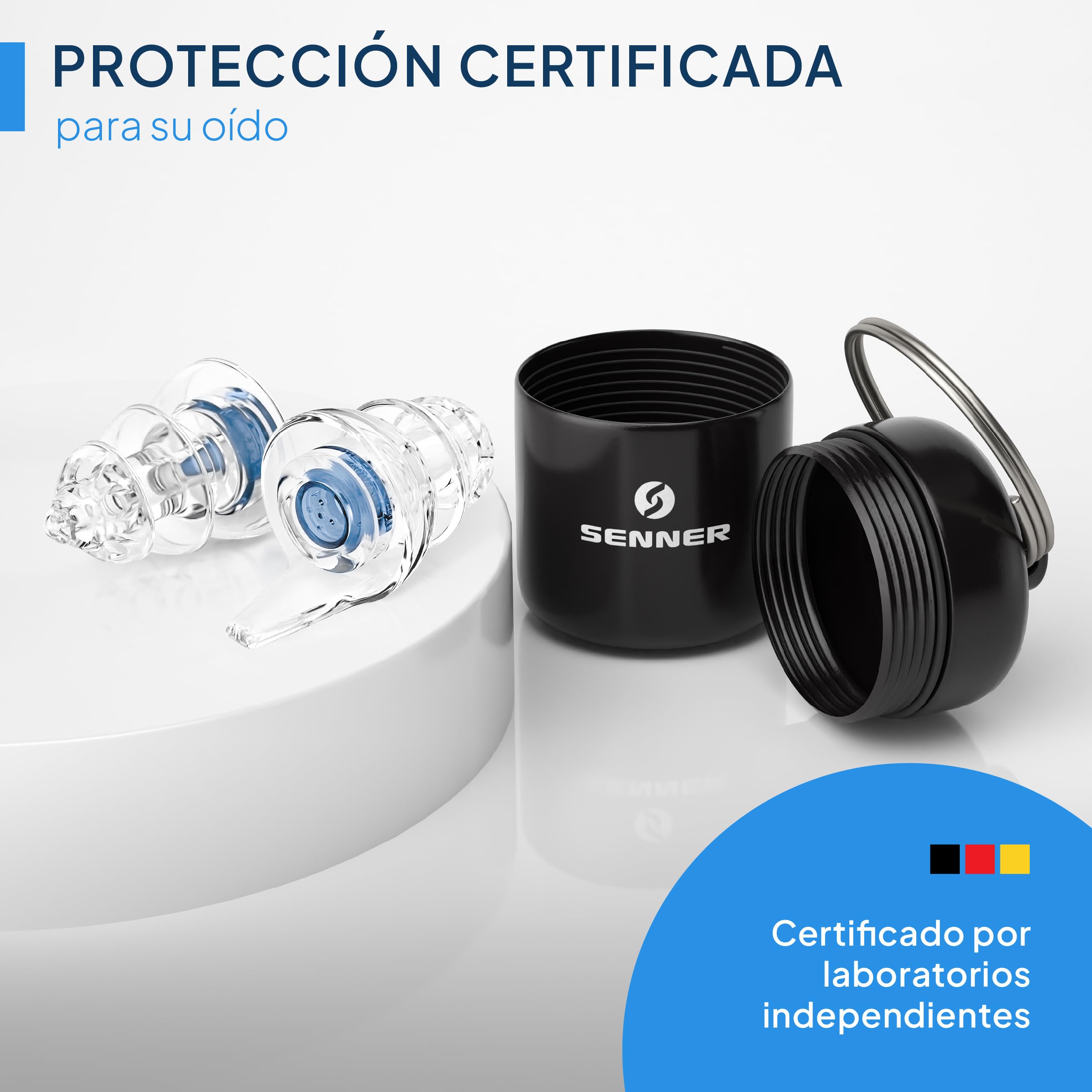 Senner ® MusicPro Soft | Protección Auditiva para Conciertos, Música, Discoteca, Festivales - Tapones Extra Suaves, Azul/Transparente - con Estuche de Aluminio