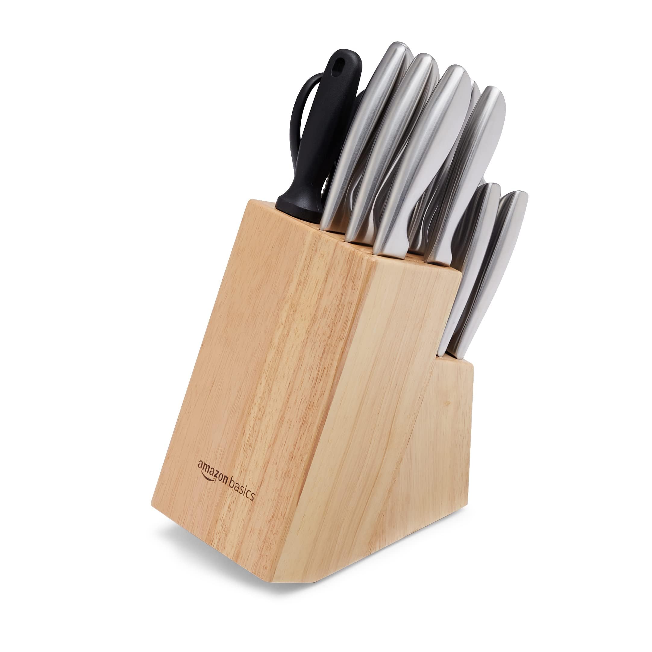 Amazon Basics 18 unità coltelli in acciaio INOX con impugnatura confortevole e blocco, Nero