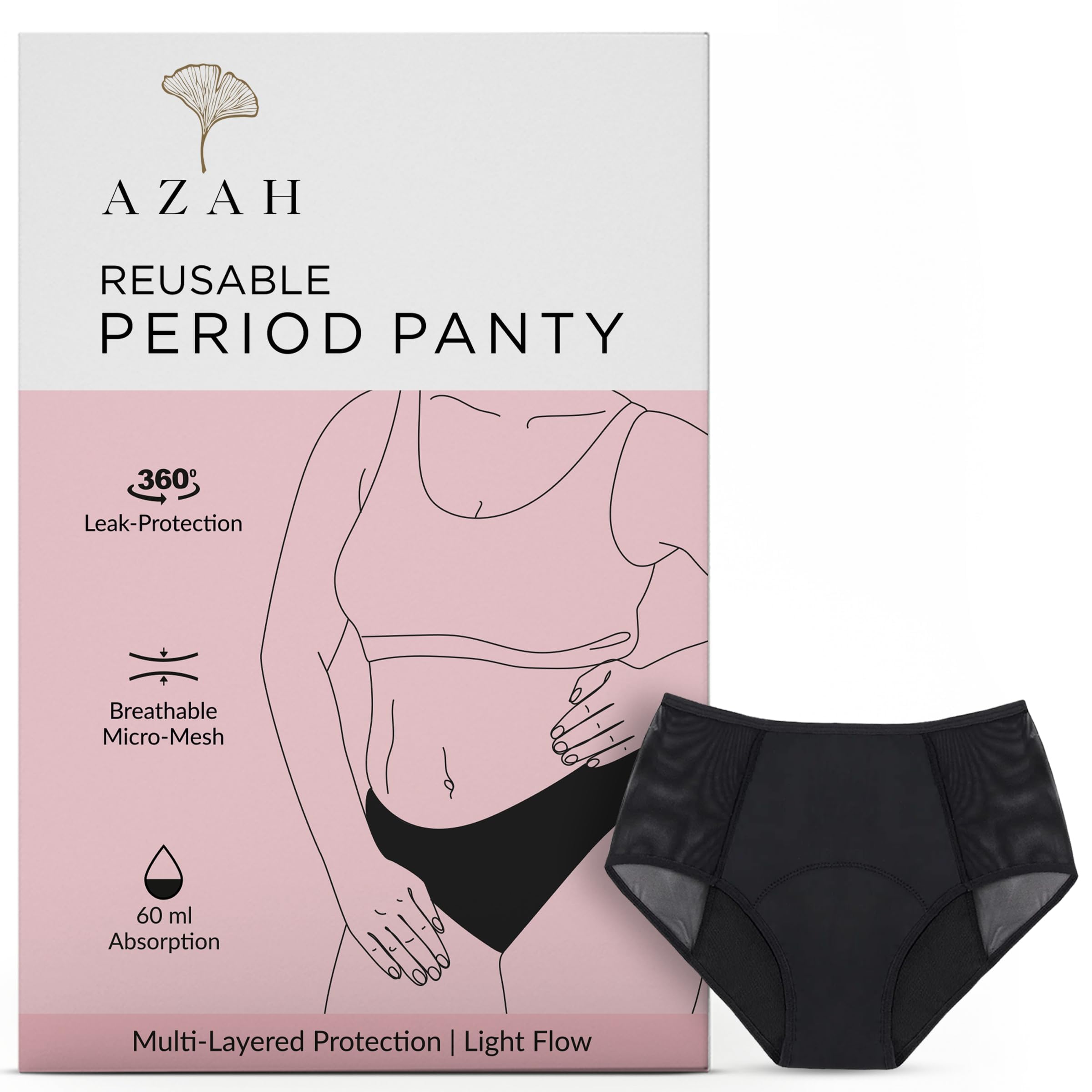 AZAH Period Panty for Women Reusable (Pack of 1, Medium) | Leak Proof Underwear | Period Panty Washable for Women | Spotting and Light Flow | Cottony Soft, Comfortable, Rash Free | No Stains Or Odor