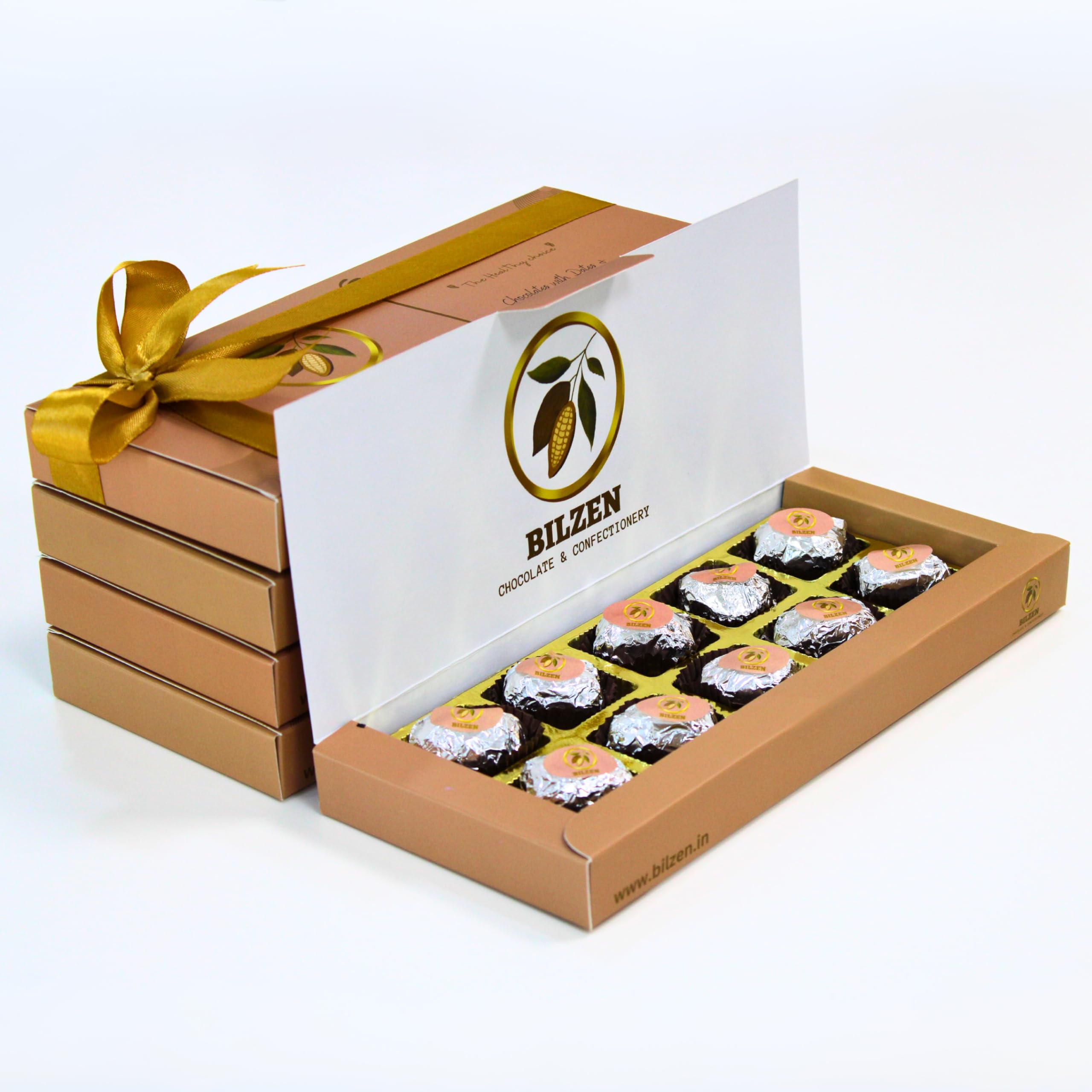 BILZEN Gourmet White Chocolates With Dates And Roasted Hazelnuts Gift Box |No Preservative I No Added Sugar | Healthy Snacks | 10 Piece, Pack of 1