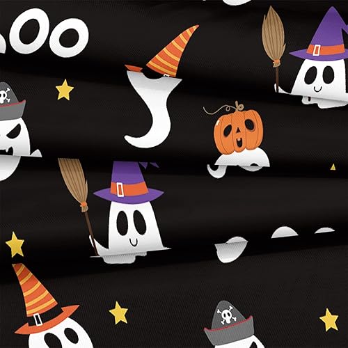 Miniatura 7 de Juego de funda de edredón de Halloween, ropa de cama Queen de 3 piezas, lindos fantasmas negros y sombrero de bruja con patrón impreso para niños y